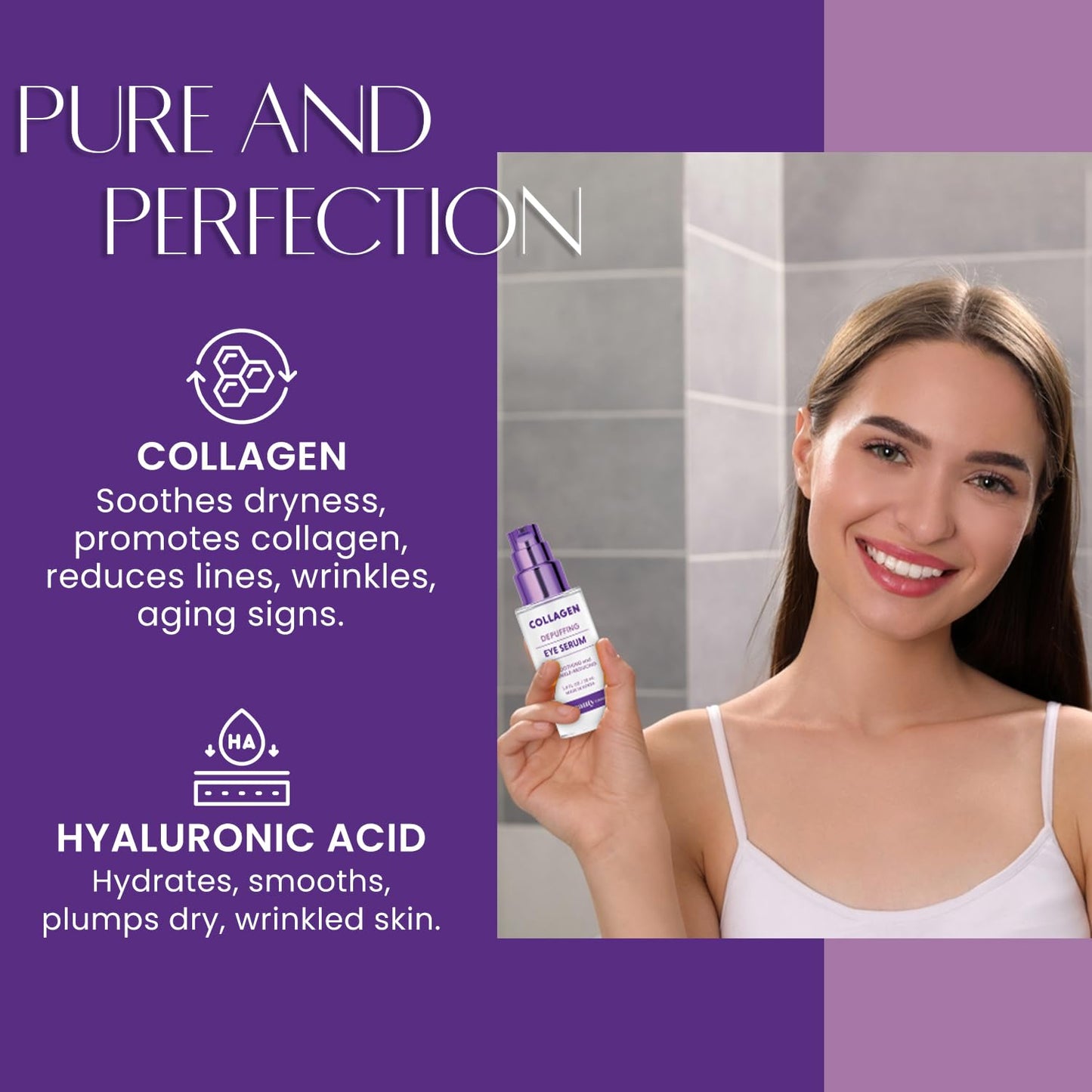 Collagen & Hyaluronic Acid Under Eye Serum - Anti Aging - Hydrating, Reduces Puffiness, Dark Circles & Wrinkles - Cruelty Free Korean Skin Care For All Skin Types - 1 oz / 30 ml
