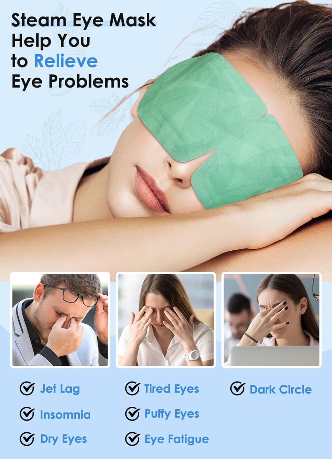 12 Pack Steam Eye Mask for Dry Eyes, Eye Mask Warm Compress 45Mins, Moist Heated Eye Masks for Dark Circles Eye Bag, Tired Eyes, Travel Portable Business Office