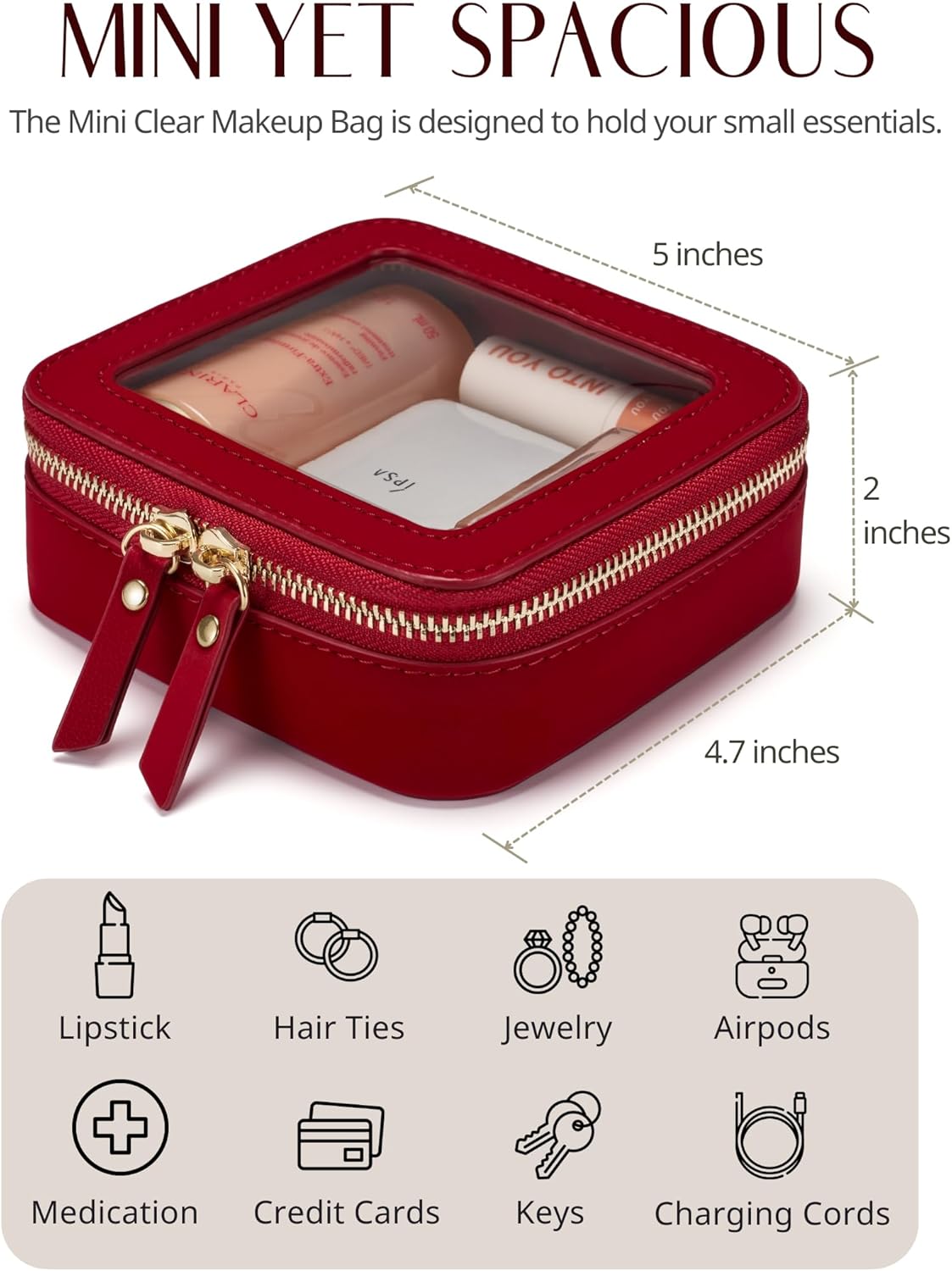 Popvibe Clear Makeup Bag Travel Cosmetic Case Transparent Toiletry Bag with Zipper, Portable Make Up Organizer Traveling Compact Car Bag for Essentials