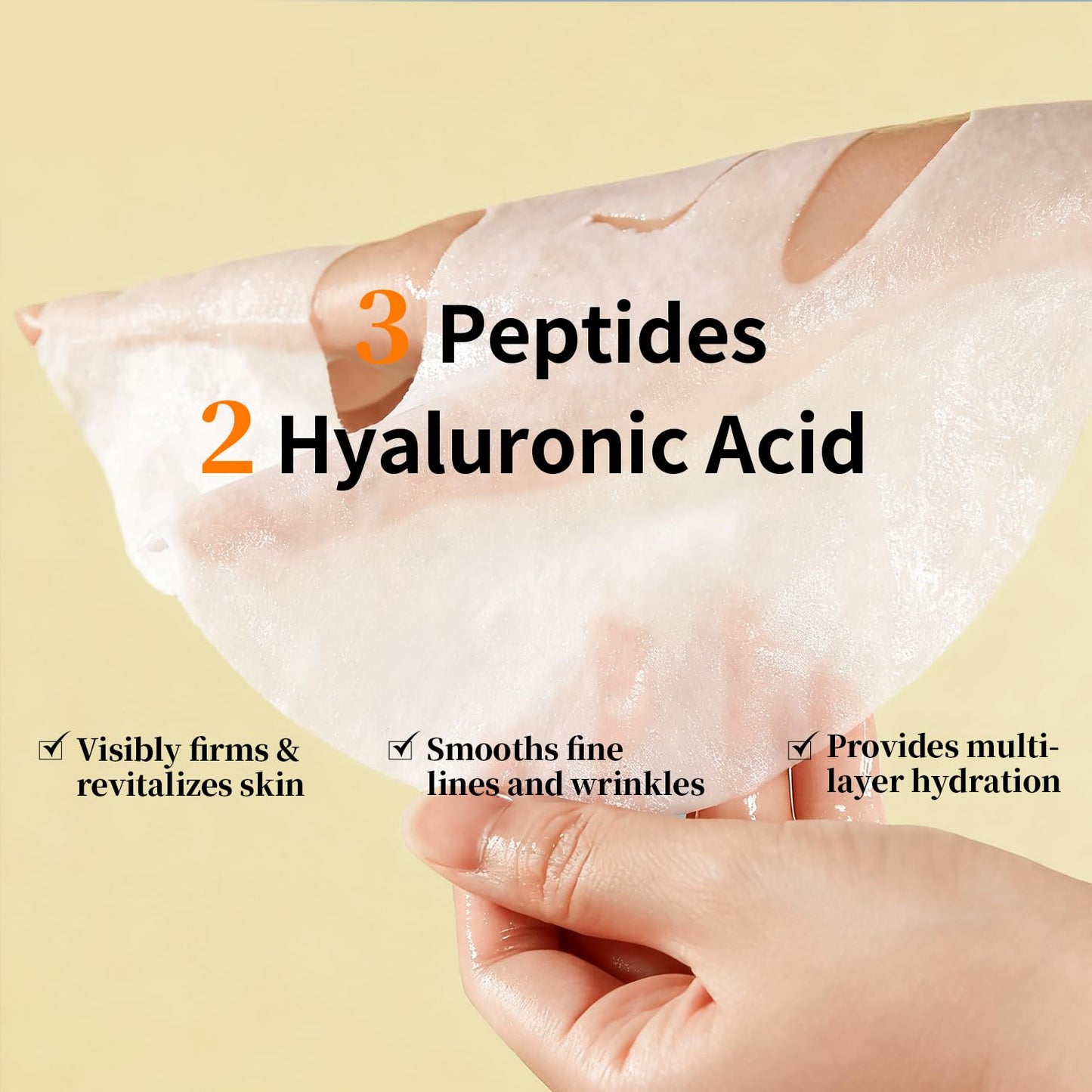 Firming and Moisturizing Sheet Face Masks (Pack of 10) with Hyaluronic Acid and Peptides, Reduce Fine Lines and Wrinkles, Hydrating & Anti-Aging Spa Face Mask, Facial Skin Care