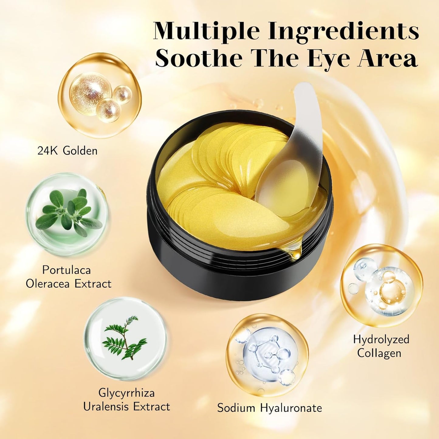 60 Pack 24K Gold Under-Eye Patches, Eye Mask for Dark Circles, Puffiness, Contains Collagen & Hyaluronic Acid for Eye Bags Puffiness Wrinkle, Women Men Beauty Skin Care Products