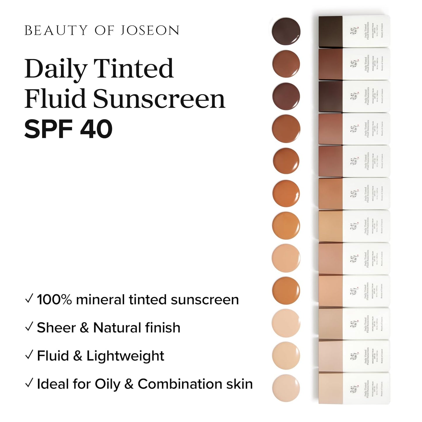 Beauty of Joseon Daily Tinted Fluid Sunscreen 12 Shades for Face Moisturizing Broad Spectrum SPF 40 Korean Skincare 50ml, 1.69 fl.oz #LN110