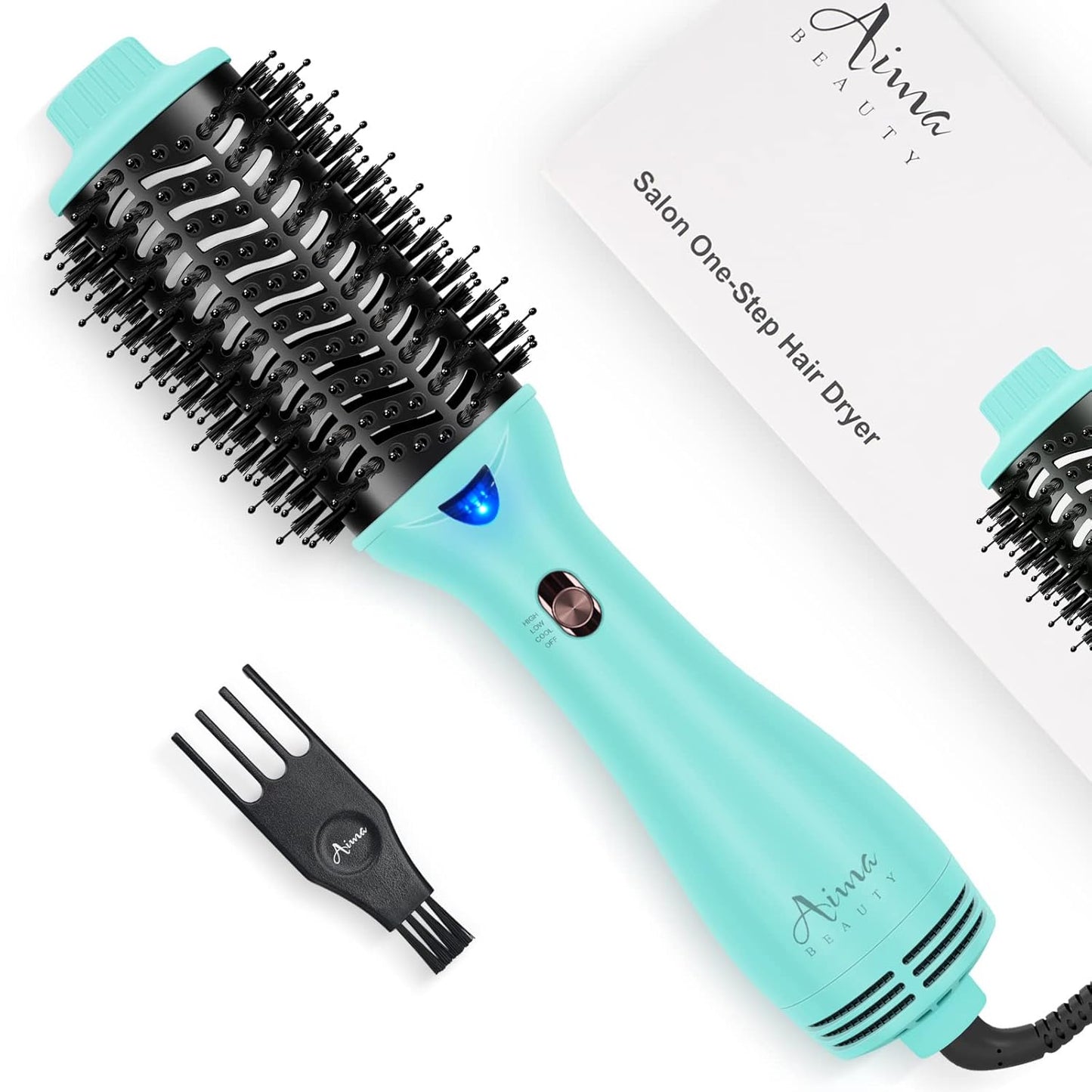 Hot Air Brush, Aima Beauty Professional One Step Hair Dryer & Volumizer 4 in 1 Upgrade Anti-Scald Negative Ionic Technology for All Hair Types, Light Green