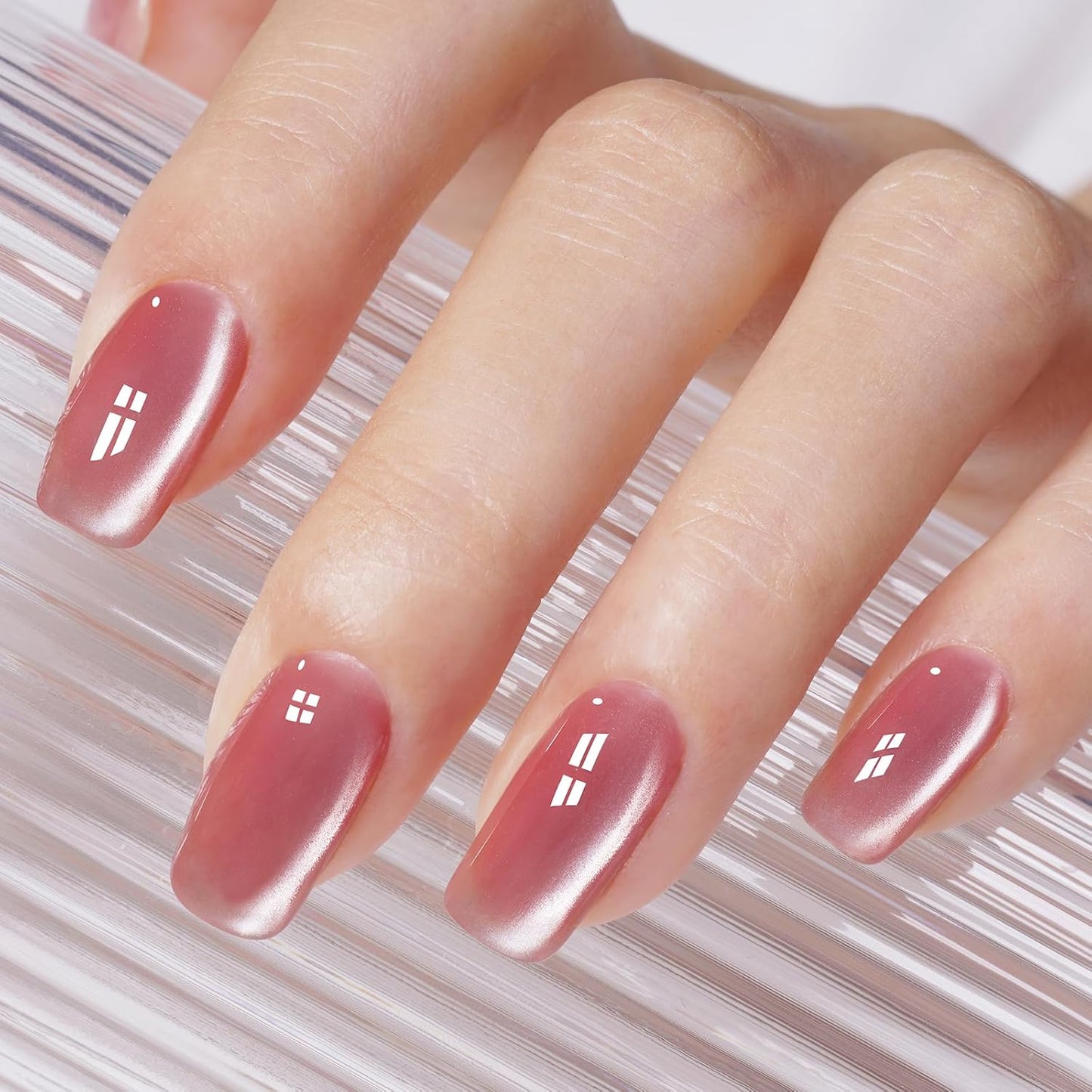 AILLSA Glass Cat Eye Gel Nail Polish, 15ml Pink Glitter Jelly Sheer Gel Polish, Translucent Magnetic Shimmer Sparkle Nail Art U V Salon 0.5 OZ GF35