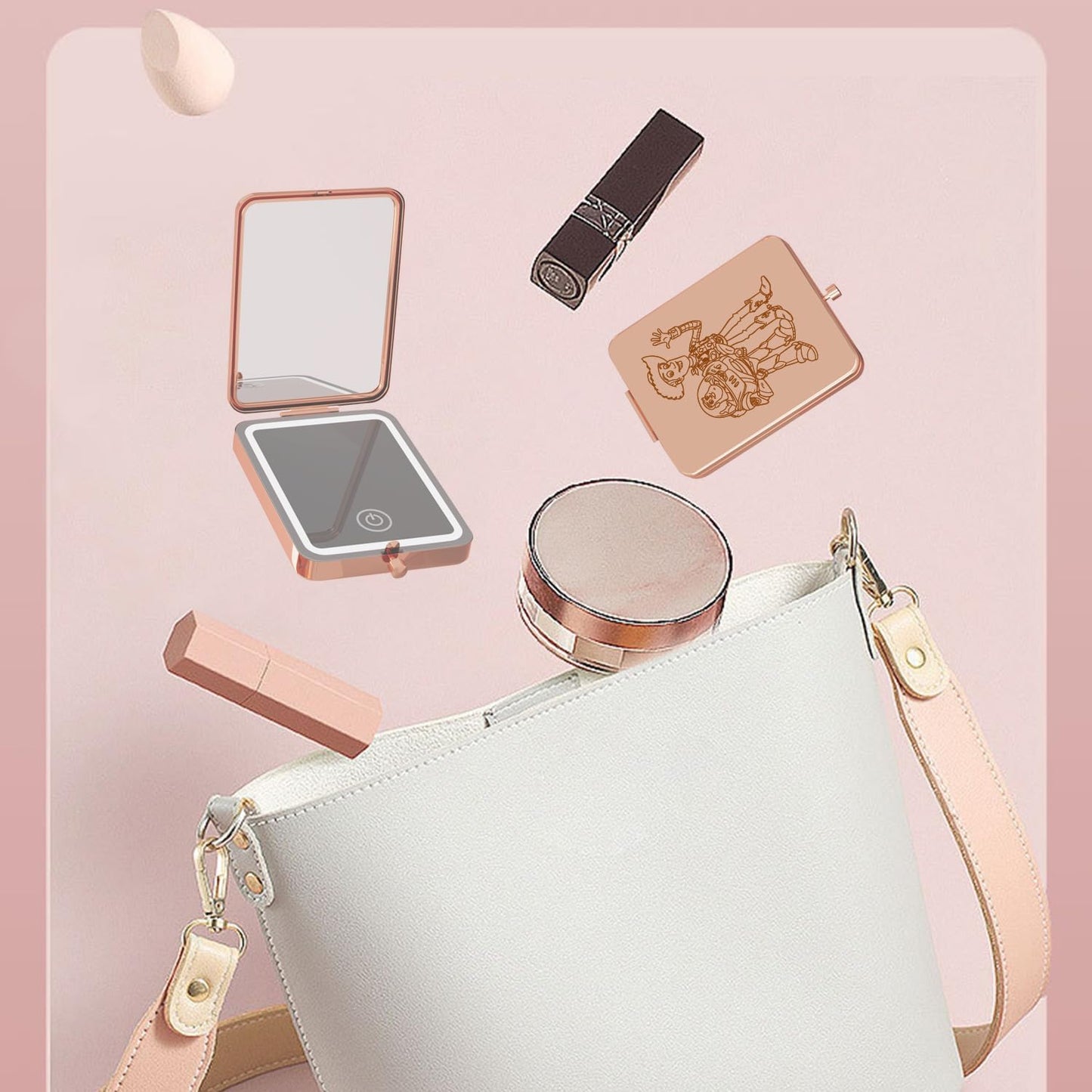 3X Magnifying Makeup Mirror with Lights, LED Compact Travel Mirrors for Pocket,Purse, Double-Sided Foldable Handheld, Vanity Mirror with Lights, Makeup Vanity Desk Bathroom, Gifts for Women