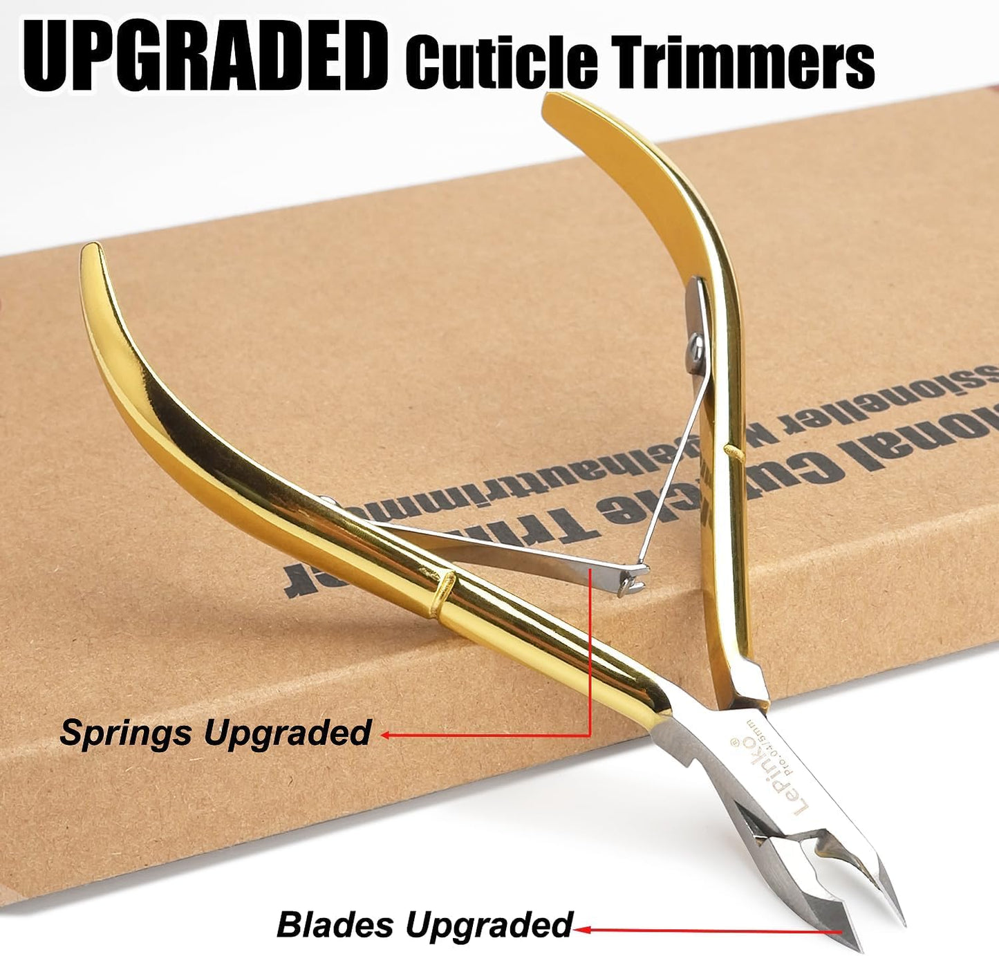 LePinko 4 Packs Upgraded Cuticle Trimmer kit, Sharp Dead Skin Clipper, Labor-Saving Cuticula Remover for Fingernail Toenail, Manicure Pedicure Tool for Women Men, 5mm Jaw, Golden