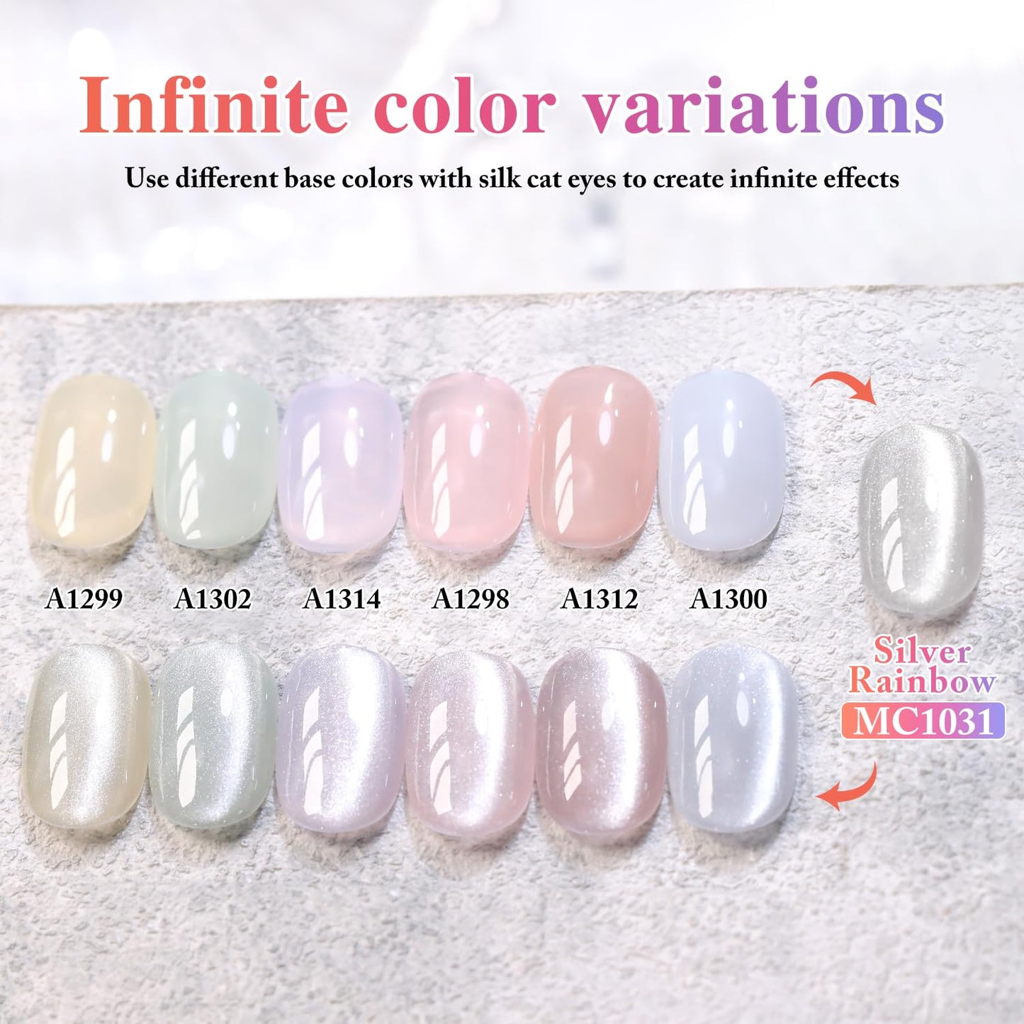 Double Rhythm 0.5 OZ Cat Eye Gel Polish with Magnet 15ML Holographic Glitter Shimmer Translucent Jelly Color Magnetic Nail Polish Salon DIY at Home (MC1031)