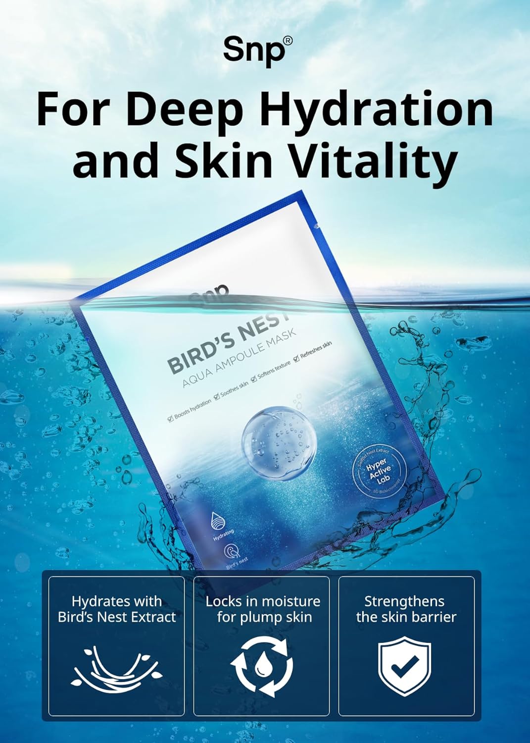 SNP 1000mg Bird's Nest + Hyaluronic Acid Ampoule Sheet Mask | Hyaluronic Acid Sheet Mask | Maximum Hydration and Protection for All Dry Skin Types | Korean Skincare Facial Mask | 10 Sheets