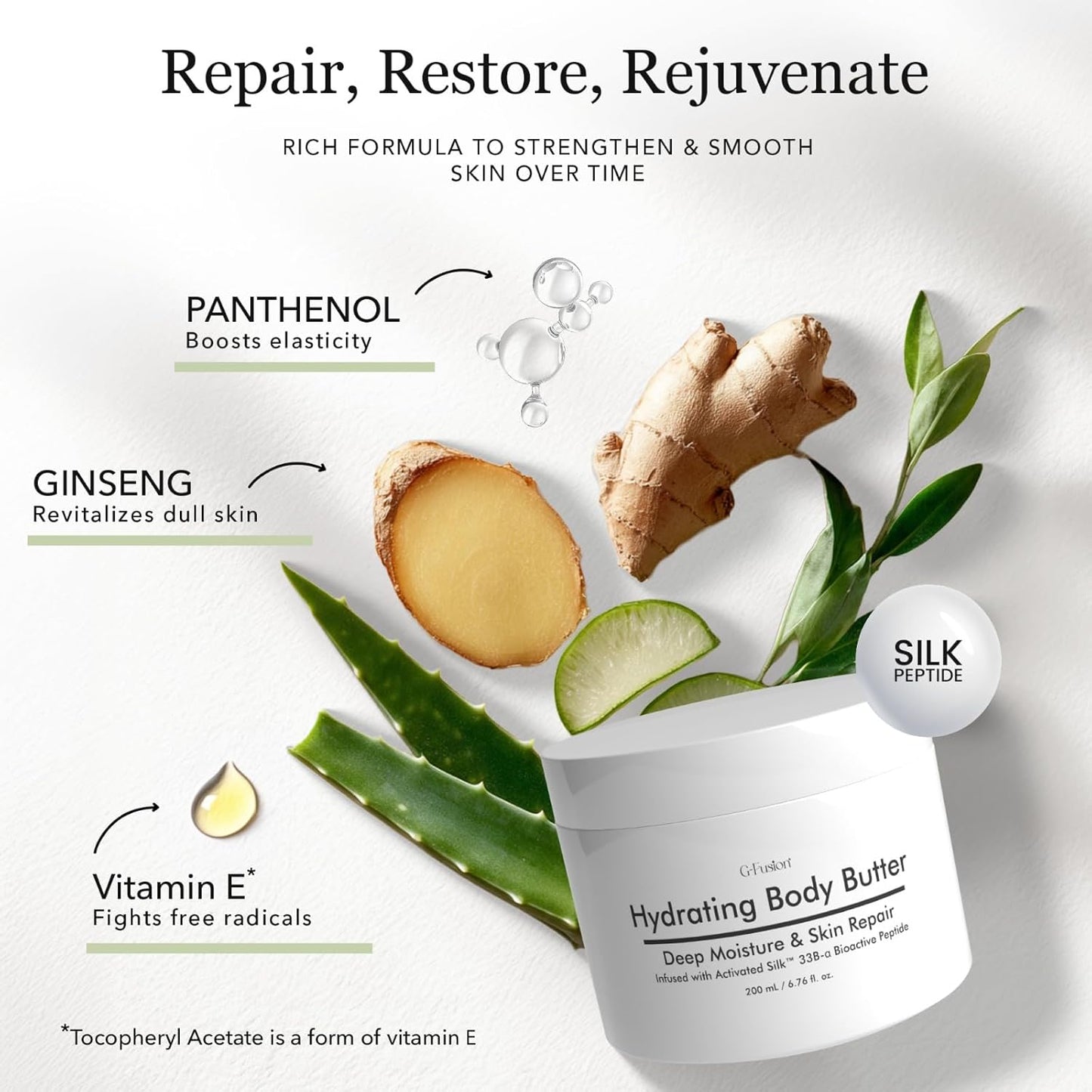 Hydrating Silk Peptide Body Butter - Lightweight Non-Greasy Moisturizer with Aloe Vera, Vitamin E & Herbal Extracts for Dry, Rough, and Sensitive Skin – Deep Nourishment Body Glaze & Hydration