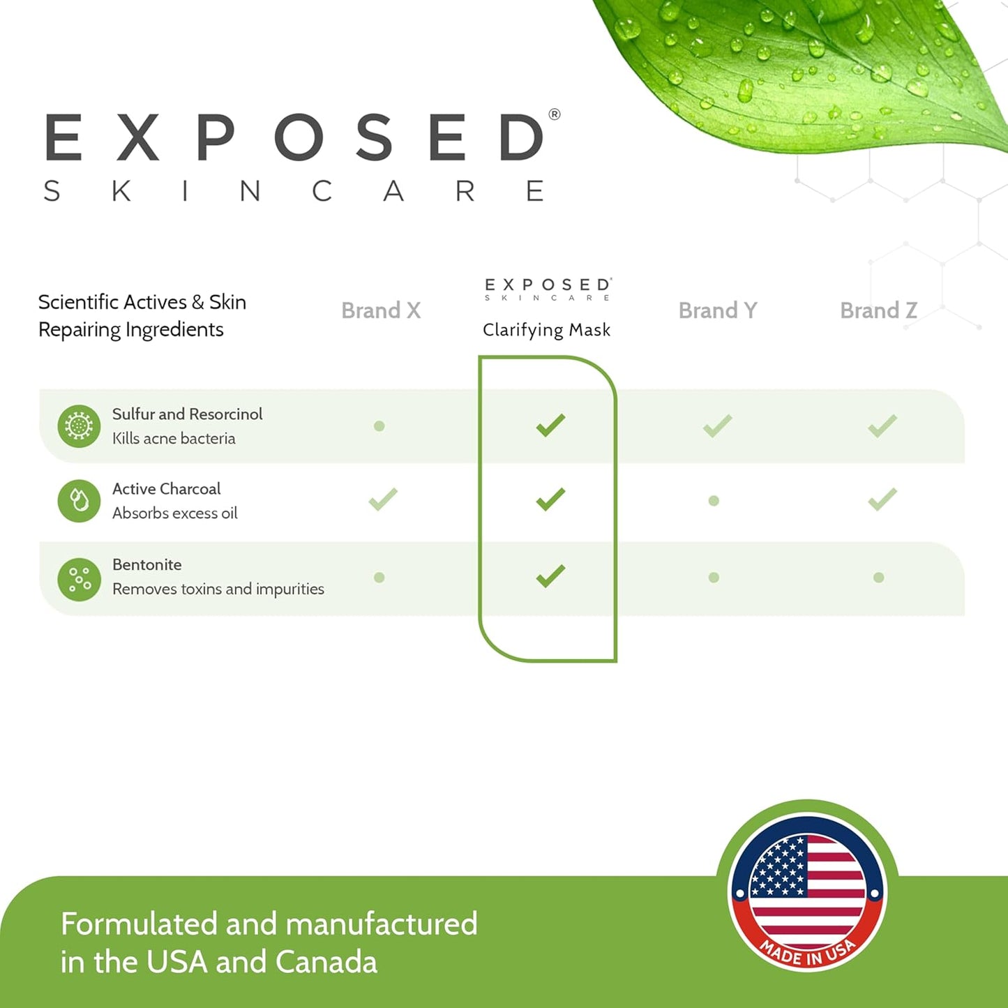 Exposed Skin Care Activated Charcoal Face Mask to Purify Skin, Regulate Oil Production and Visibly Minimize Pores – Clarifying Acne Treatment Mask with Bentonite and Sulfur (1.7 Fl. Oz.)