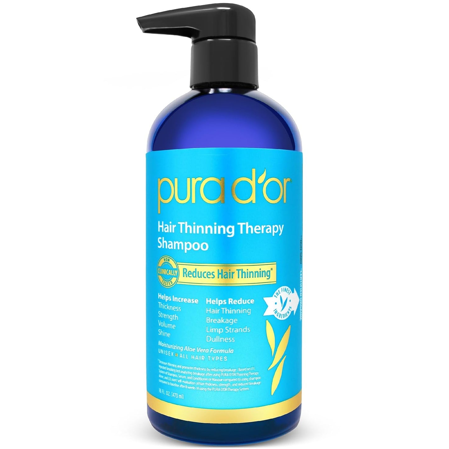 PURA D'OR 16 Oz Hair Thinning Therapy Biotin Shampoo - ORIGINAL Scent - CLINICALLY TESTED Effective Results, Herbal Blend Hair Thickening Products For Women & Men, Color Safe Routine Shampoo