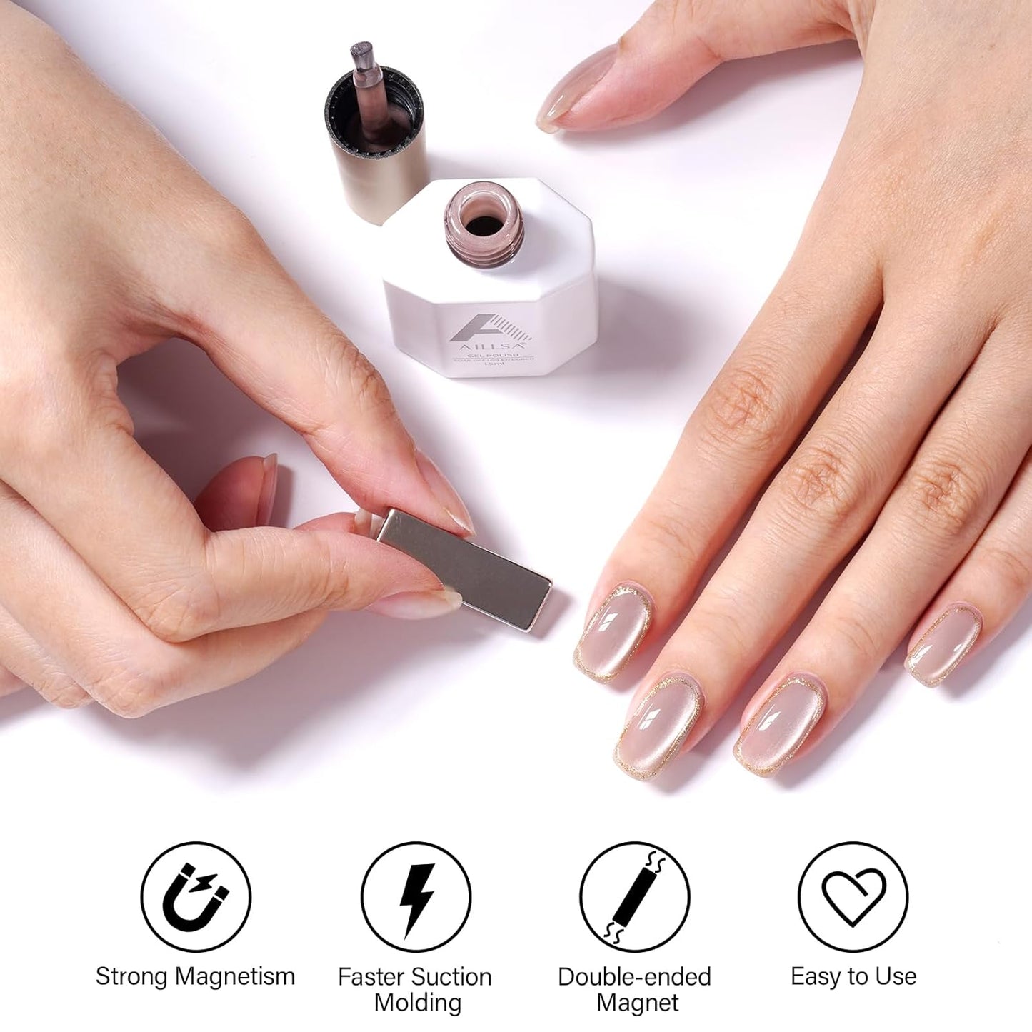 AILLSA Cat Eye Gel Nail Polish Nude Glitter Crystal Polish with Magnet, Glass Sparkle Nail Polish Reflective Shimmer Translucent Jelly Color U V Gel Salon DIY at Home 0.5 OZ GF26