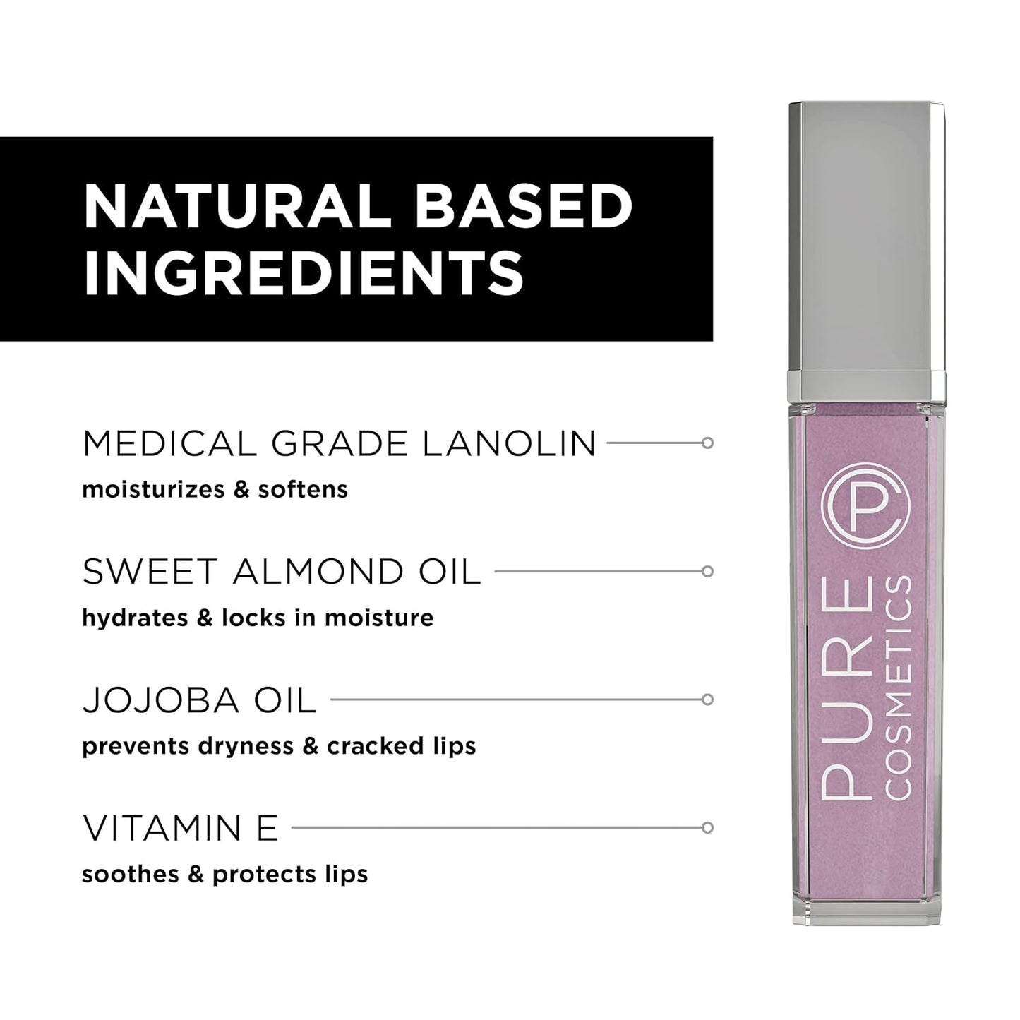 Pure Cosmetics Pure Illumination Lip Gloss - LED-lit Applicator w/Side Mirror - Non-Sticky, Moisturizing & Hydrating Lip Glosses - Soothes & Heals Dried Chapped Lips (Girl Crush)