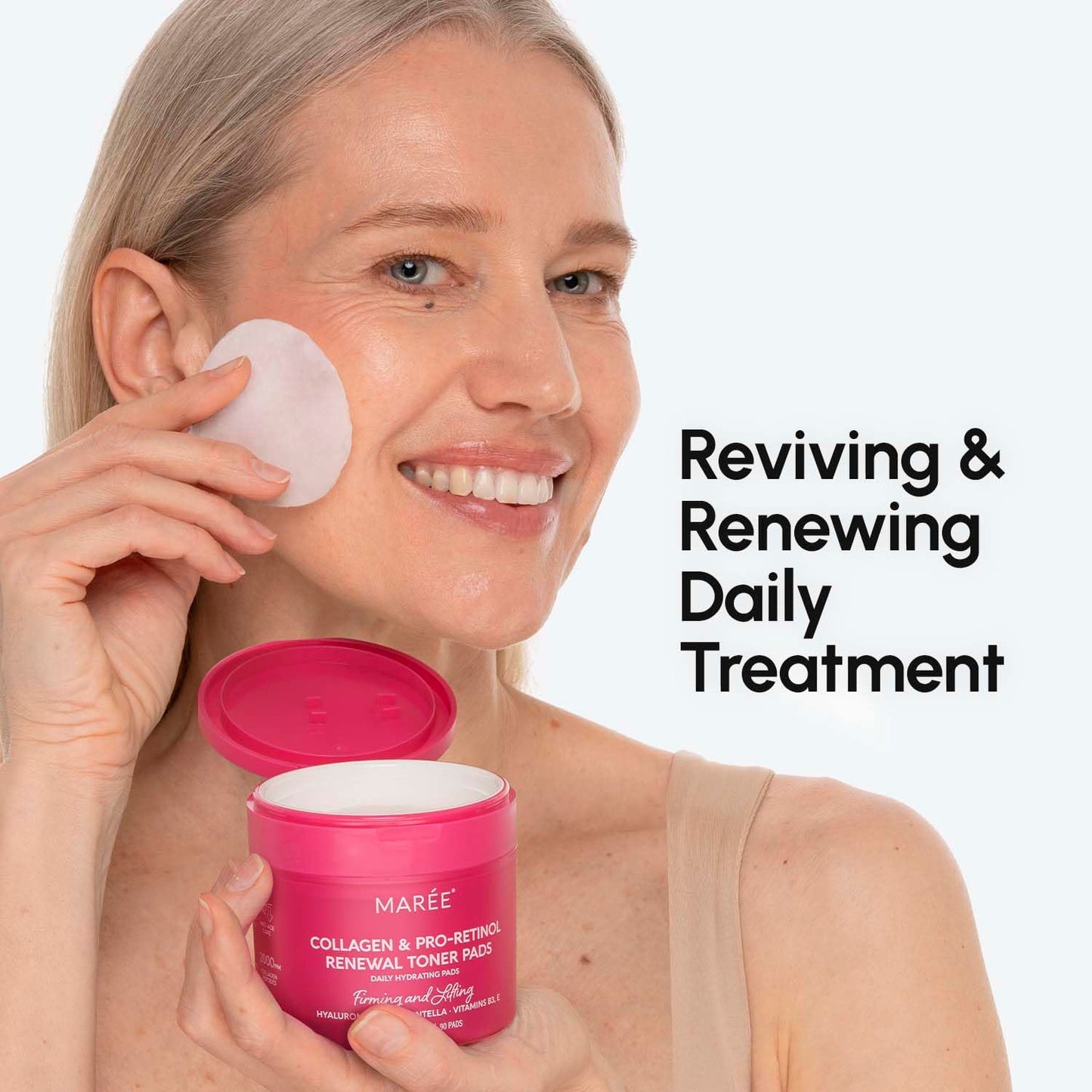 MAREE Collagen Toner Polishes - Toner Pads with Retinol - Minimizing Wrinkle Zero Pore Pads - Hydrating Toning Collagen Ampoule Pad with Retinol & Centella - Anti Aging Brightening Wipes