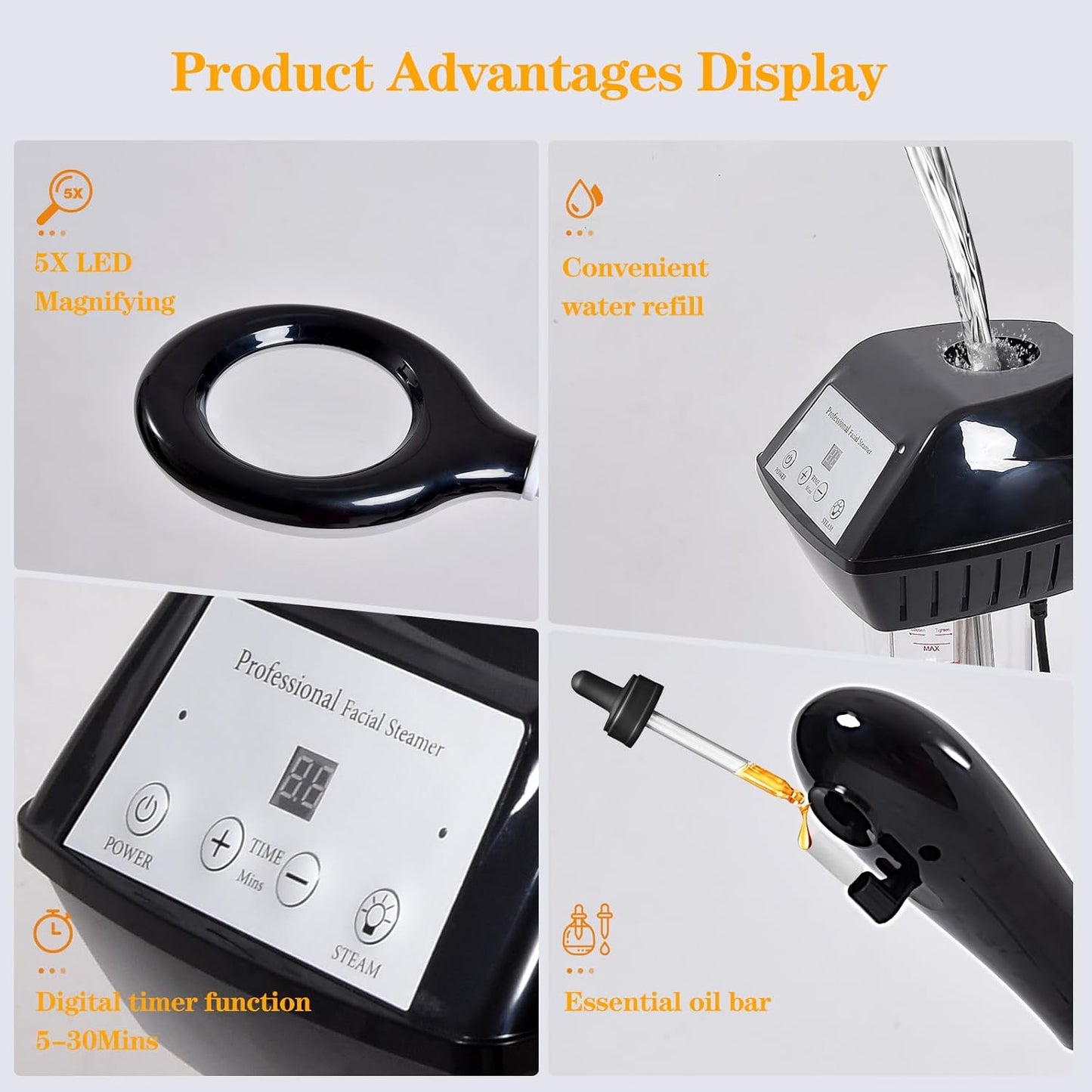 Professional Facial Steamer, 2 in 1 Ozone Facial Steamer with 5X Magnifying Lamp, face Steamer Professional, Suitable for Home Use or Beauty Spa Deep Cleansing and Hydration