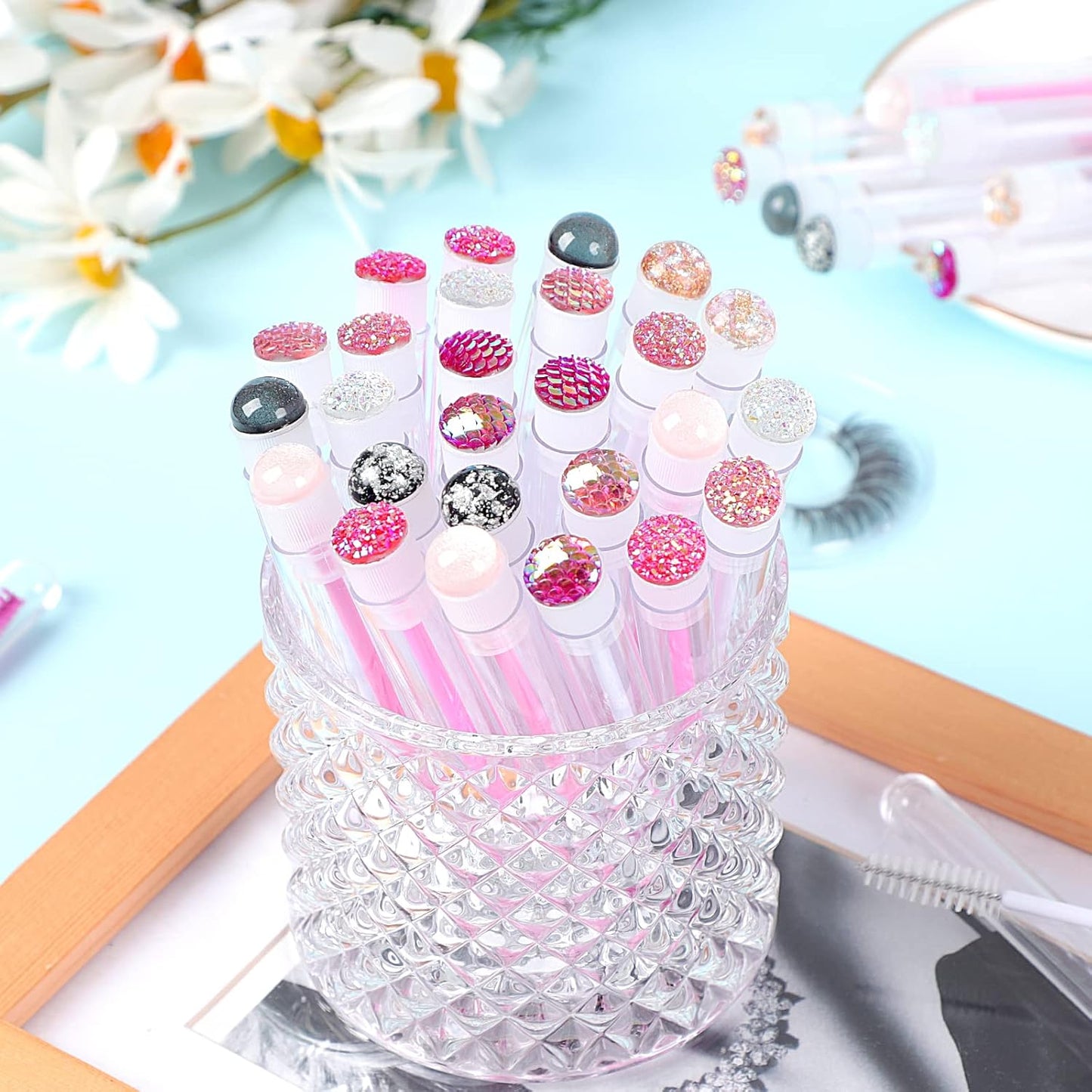 20 Pieces Eyelashes Brush Container Disposable Mascara Bruush Wand Case Lash Spoolies Tube Spoolie Holder Makeup Brush for Eyelash Extension Mix