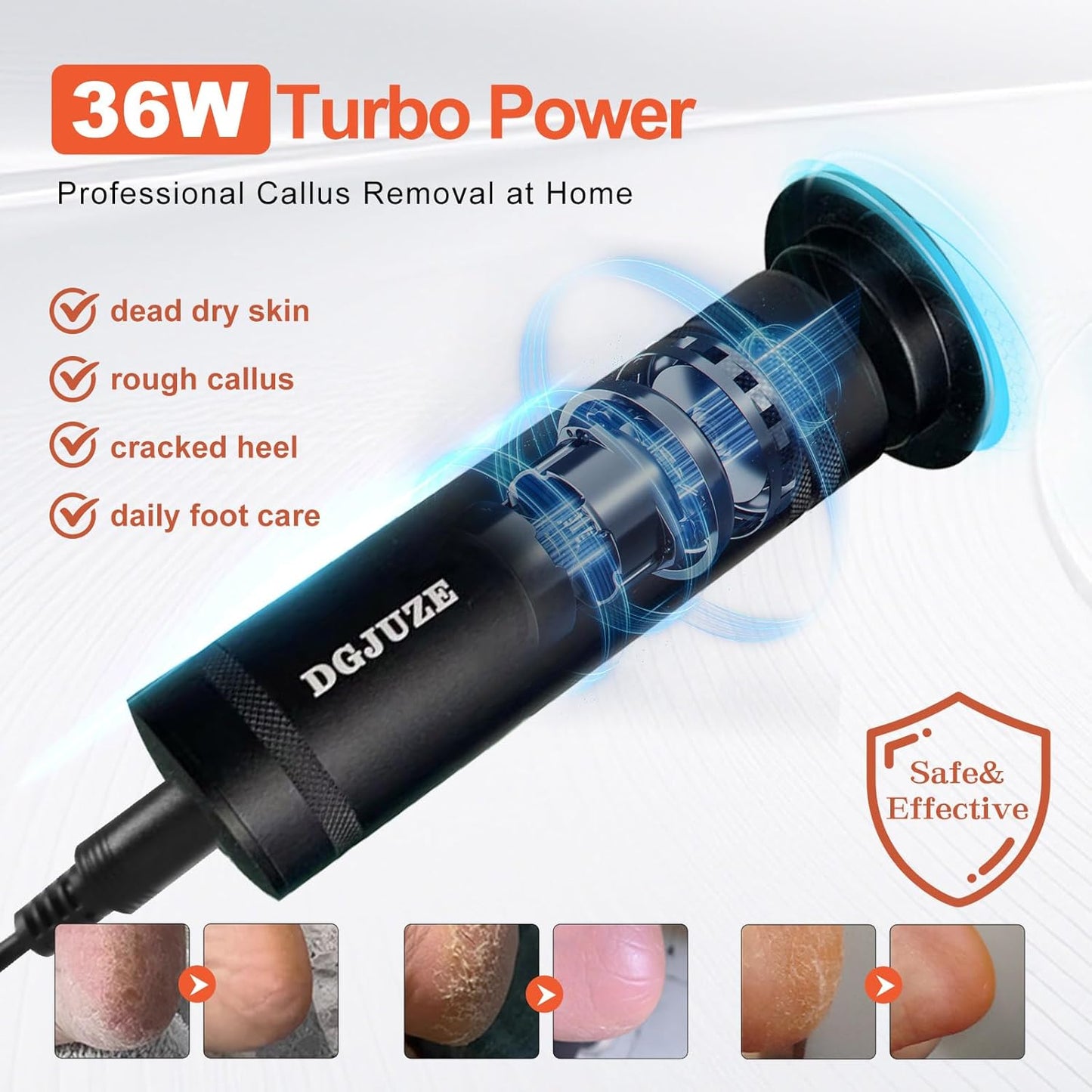 PowerPro Electric Foot Callus Remover,36W Professional 1200rpm Heavy Duty Metal Grinder for Dead Skin Automatic Foot Sander with 60pcs Sandpaper Pads for Home Use Pedicure (Black)