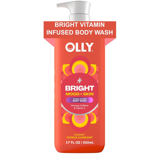 OLLY Bright Body Wash with Ginseng, Caffeine & Vitamin C– Nourishing Cleanser for Skin Barrier Repair, Deep Hydration, Citrus Currant Scent, 17 oz