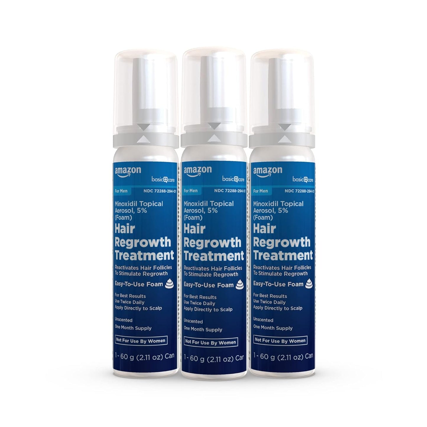 Amazon Basic Care Minoxidil Topical Aerosol, 5% Foam Hair Regrowth Treatment for Men, Unscented, 3-month Supply, 2.11 oz. (Pack of 3)