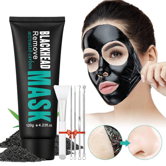 Peel Off Face Mask Blackhead Whiteheads Remover Masks Activated Charcoal Black Mask Purifying Peeling Facial Mask for Nose Pores Removal Reducing Cleansing Acne with Brush and Pimple Extractor Tools