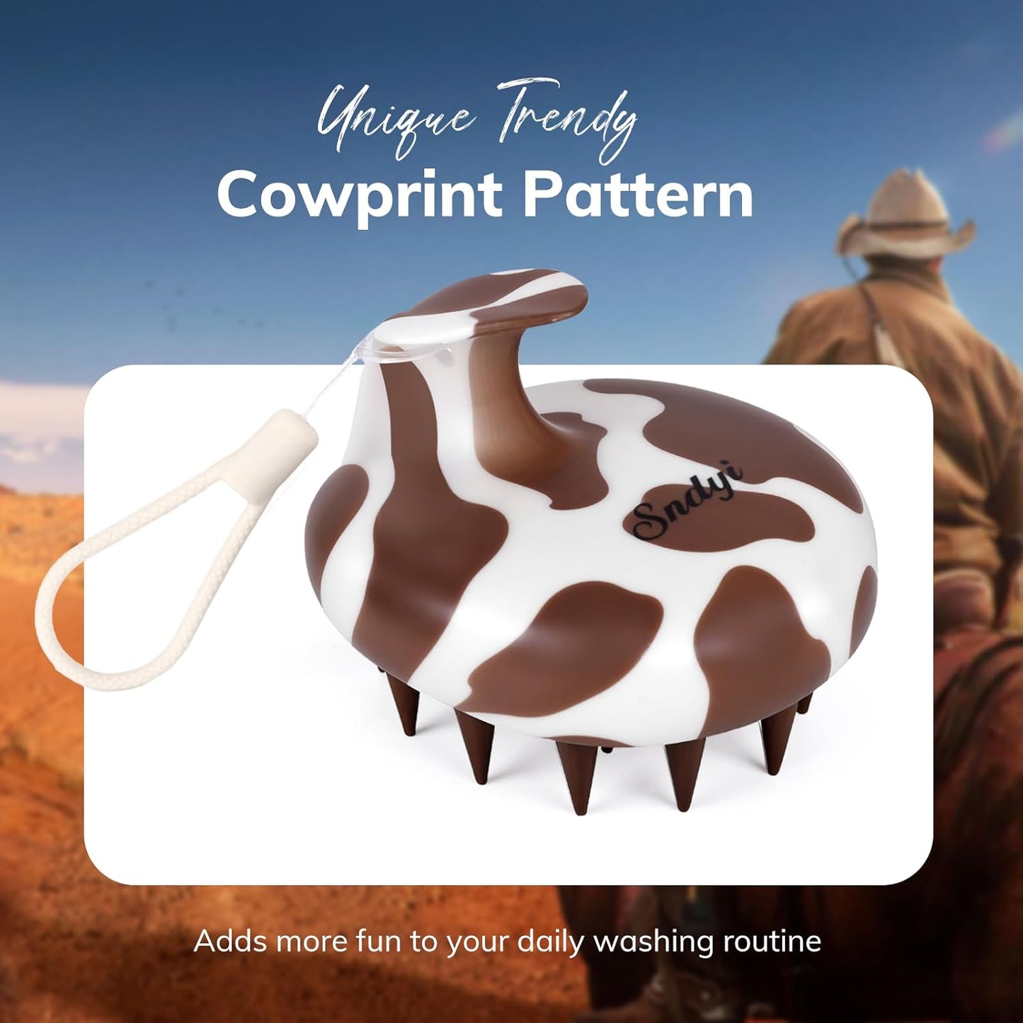 Sndyi Cow Print Scalp Massager Hair Growth, Cow Hair Scalp Scrubber with Scalp-Friendly Silicone Bristles, Scalp Exfoliator/Shampoo Brush, Perfect for Hair Treatment & Scalp Care, Cute Cow Print Stuff