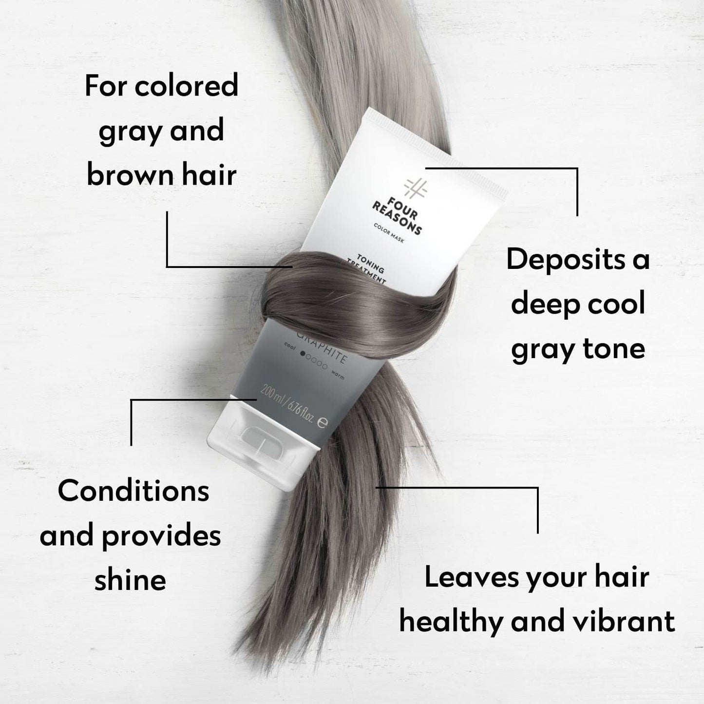 FOUR REASONS Color Mask - Graphite - (27 Colors) Toning Treatment, Color Depositing Conditioner, Tone & Enhance Color-Treated Hair - Semi Permanent Hair Dye, Vegan and Cruelty-Free, 6.76 fl oz