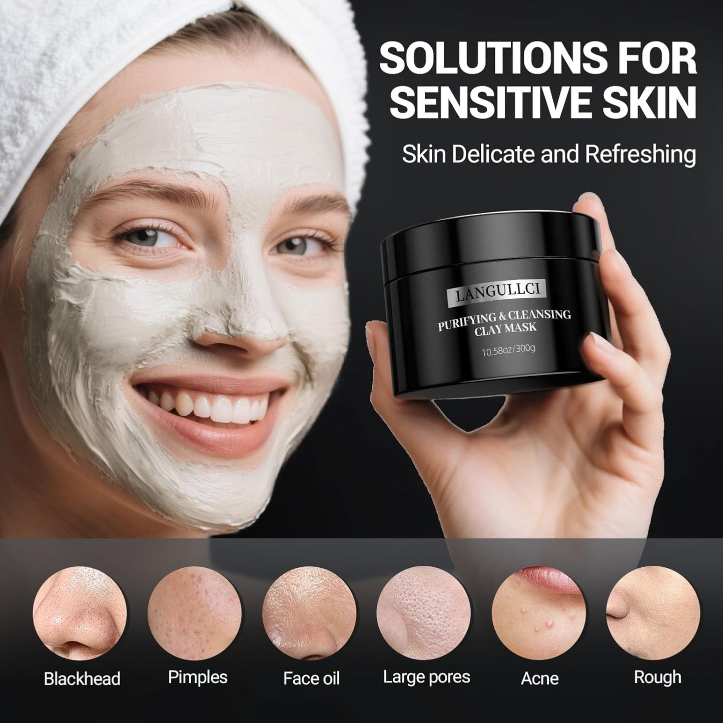 Purifying Kaolin Clay Mask & Mud Face Mask - Blackhead Remover, Oil Control for Sensitive/Oily/Dry Skin | Detoxifying Scrub & Pore Cleaner | Helps Reduce Pores & Acne | 10.5oz