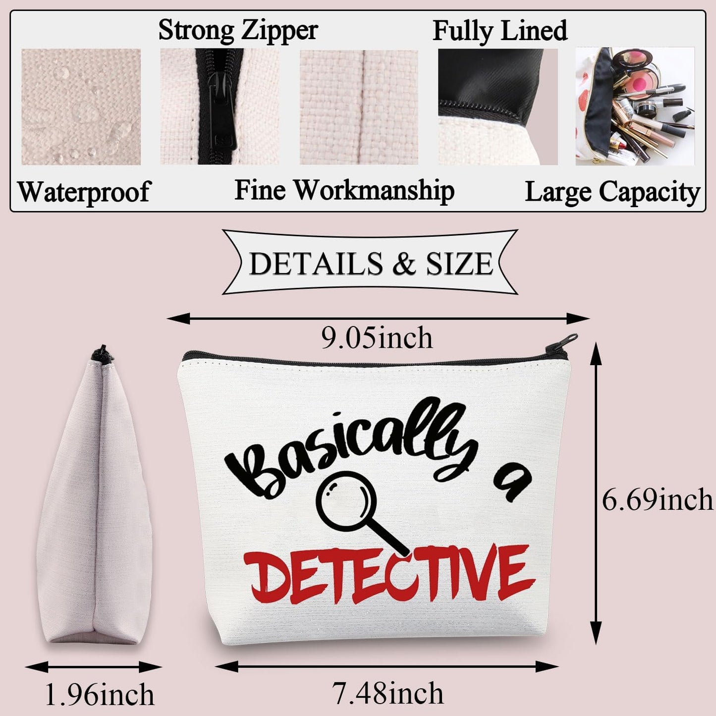 BDPWSS Basically A Detective Makeup Bag True Crime Gift True Crime Junkie Gift True Crime Lovers Gift True Crime Podcast Gift (basically detective)