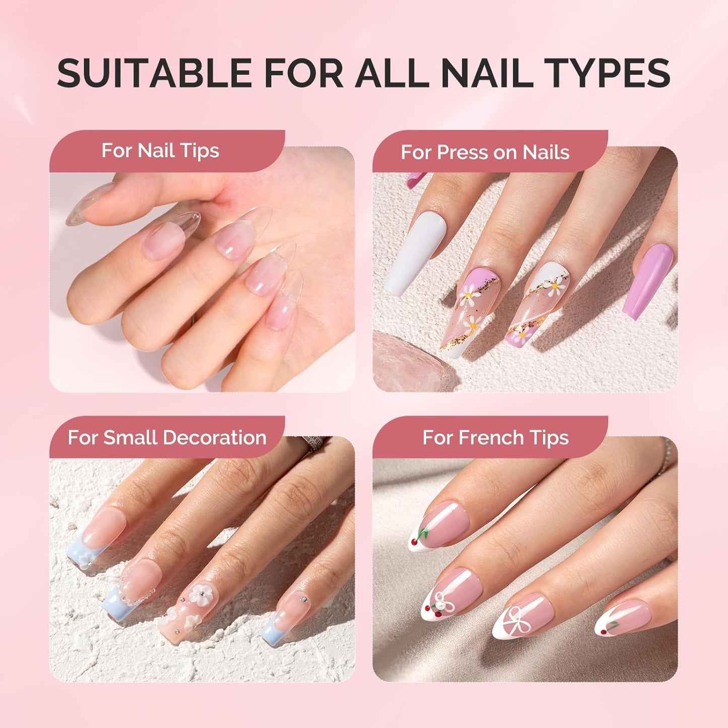 Melodysusie Brush-On Nail Glue for Acrylic Nails Press on Nails Quick-Drying Super Strong Long Lasting Adhesive for Nail Tips Fake Nails No UV Lamp Needed with Easy Application 10ml*2