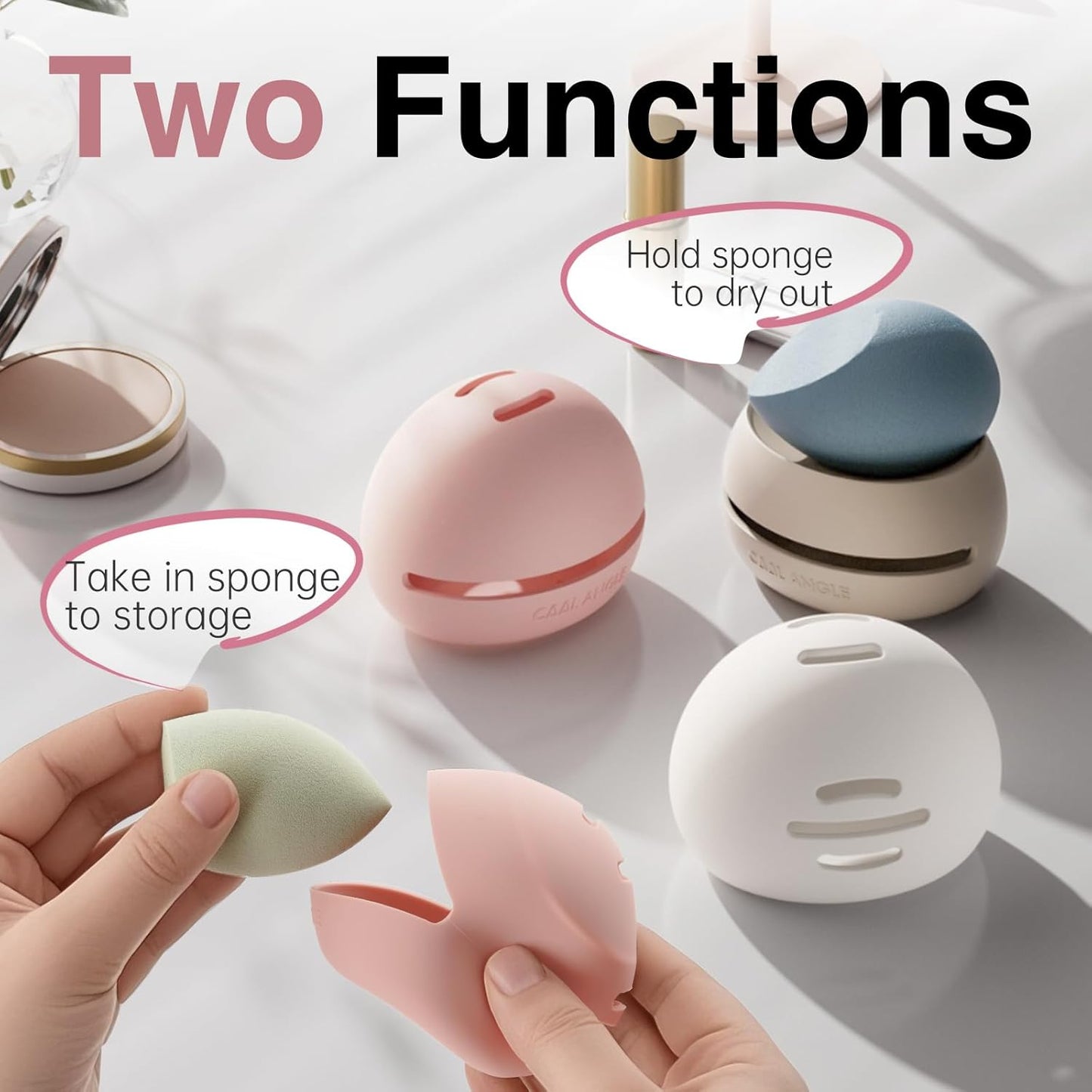 Makeup Sponge Holder Silicone Beauty Sponge Holder Makeup Blender Case for Travel 2 in 1 Stand Storage For Quick Drying Pink