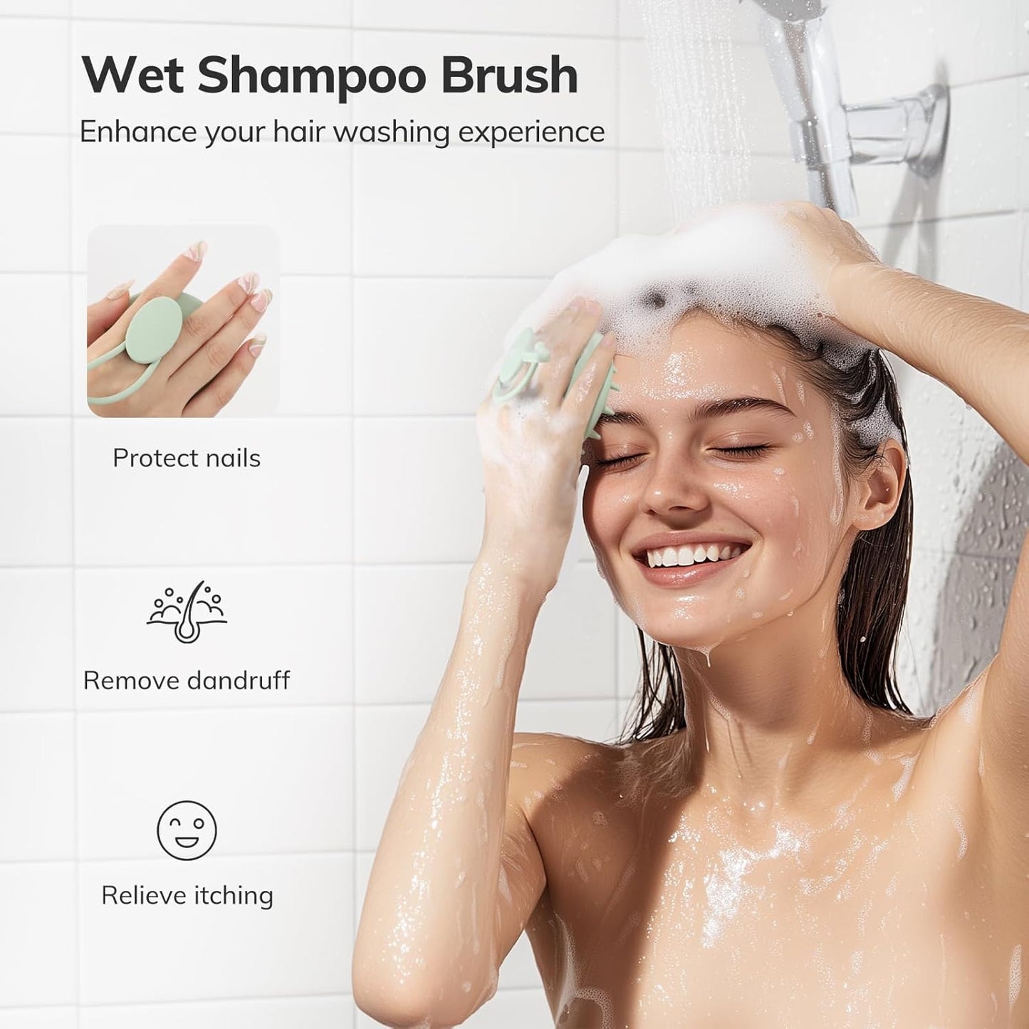 Sndyi Silicone Shampoo Brush with Soft Bristles - Scalp Massager, Exfoliator for Dandruff Removal, Wet/Dry Brush for Hair Growth, Scalp Care, and Hair Scrubbing