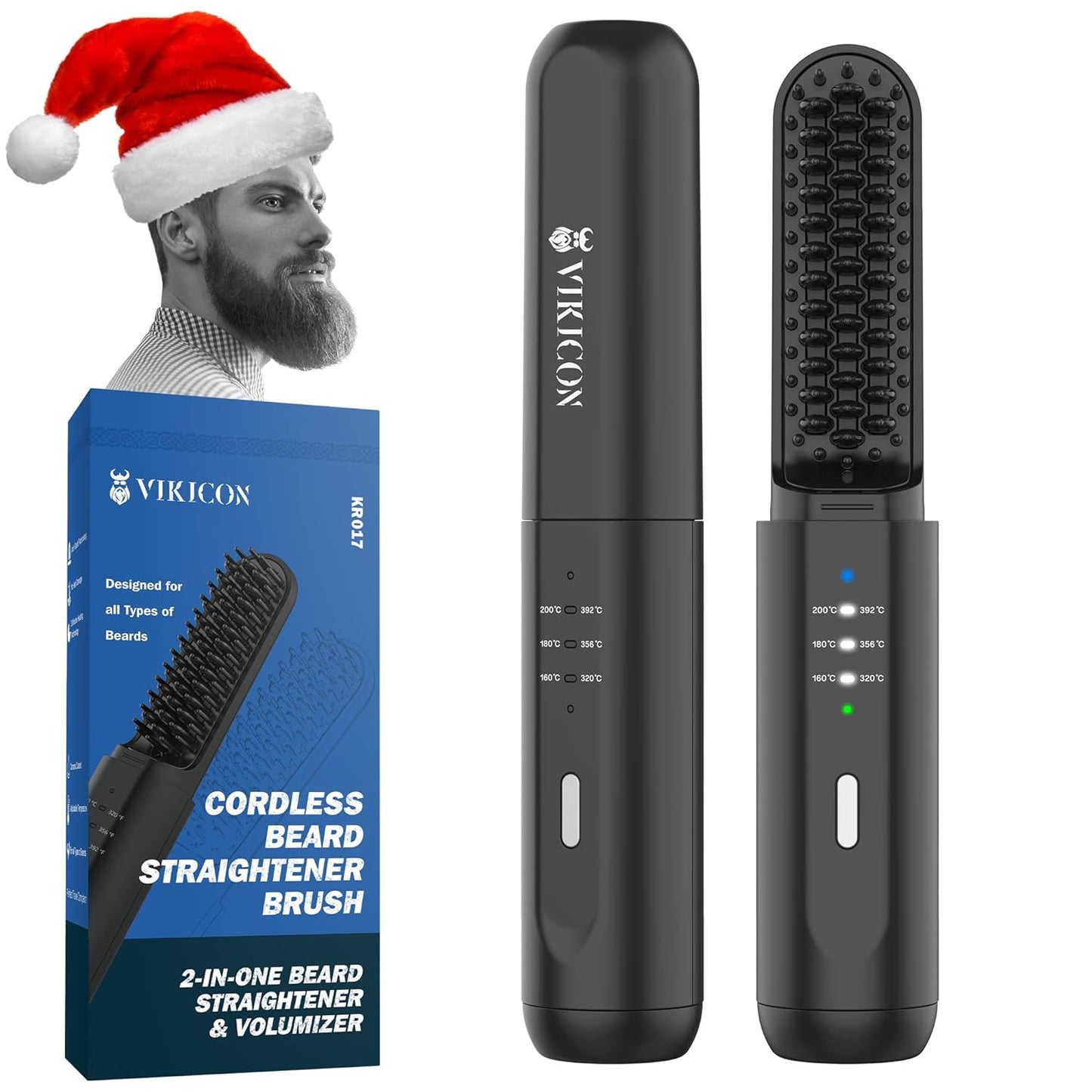 VIKICON Beard Straightener for Men: Cordless Heated Beard Brush for Men, Electric Hot Comb, Anti-Scald Mini Straightening Brush for Beard Grooming, Portable for Travel and Home Use, Gifts for Him Dad
