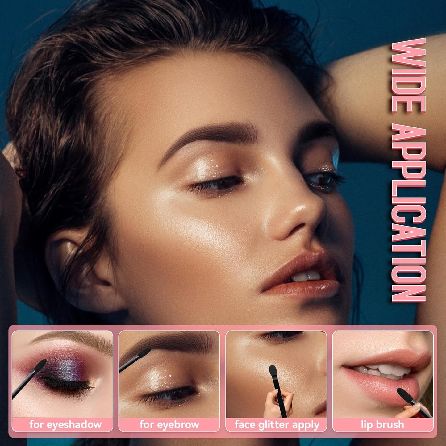 50 PCS Professional Disposable Dual Side Sponge Eyeshadow Brush, Double Head Eye shadow Brushes Makeup Applicator Cosmetic Tools(Length: 9.5 cm, Flat Handle, Black)