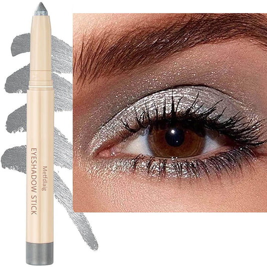 Silver Grey Cream Glitter Shimmer Eyeshadow Pencil, Waterproof Long Lasting Eye Shadow Stick High Pigment Hypoallergenic Highlighter Stick Create Multi-Dimensional Eyes Look 11#