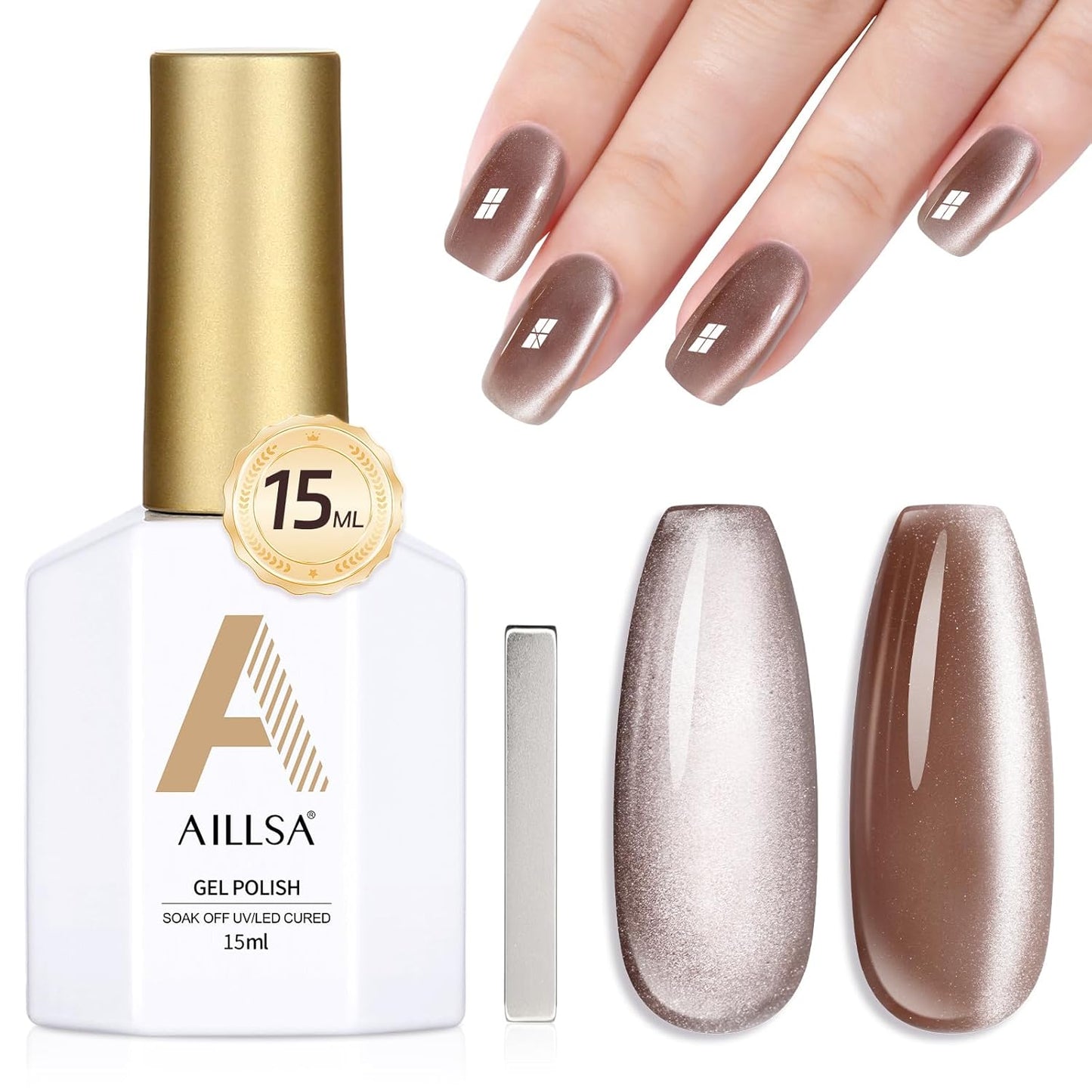 AILLSA Cat Eye Gel Nail Polish Nude Crystal Glitter Polish with Magnet, Sheer Glass Shimmer Holographic Nail Polish Reflective Translucent Jelly Color U V Gel Salon DIY at Home 0.5 OZ GF31