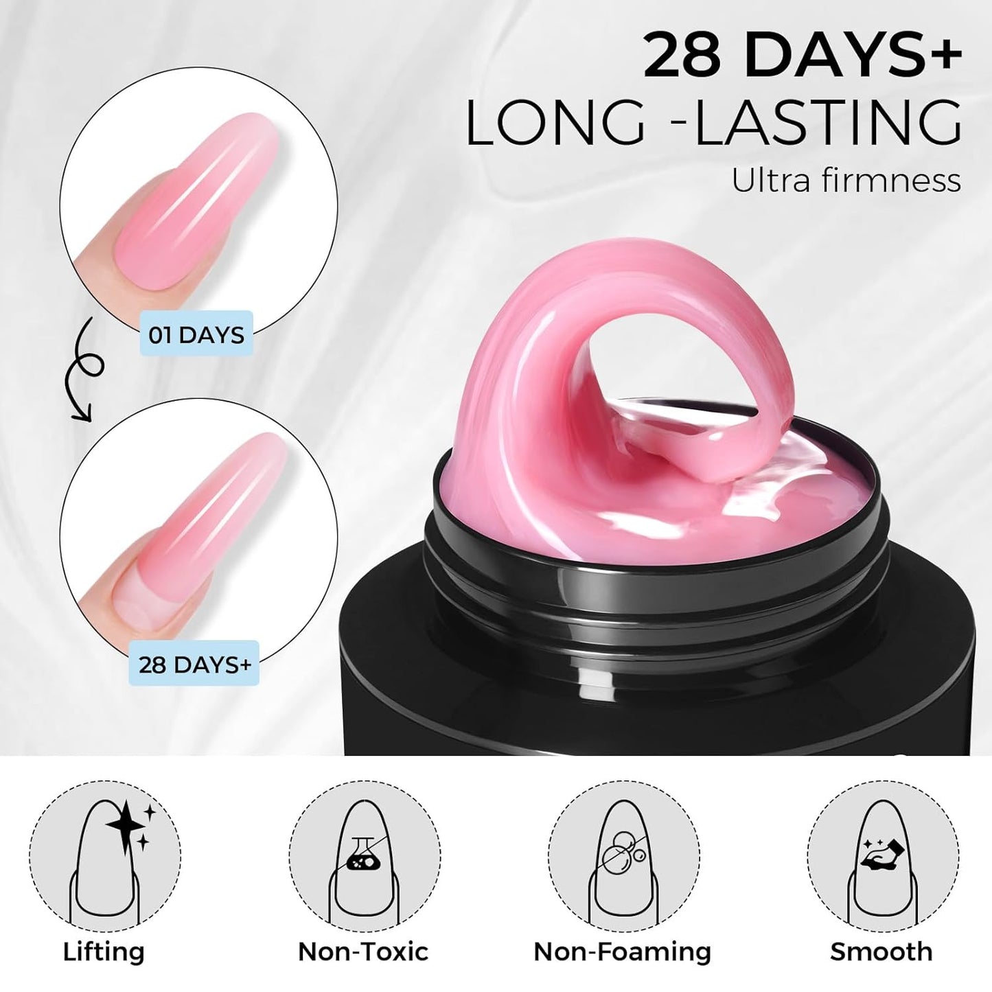 TOMICCA Hard Gel 3D Gel Nail Art Solid Builder Gel for Nails 50g 3D Nail Gel Sculpting Gel for Nail Art Non-Sticky Hand Hard Gel Carving Gel Nail Glue Extension Gel Pink