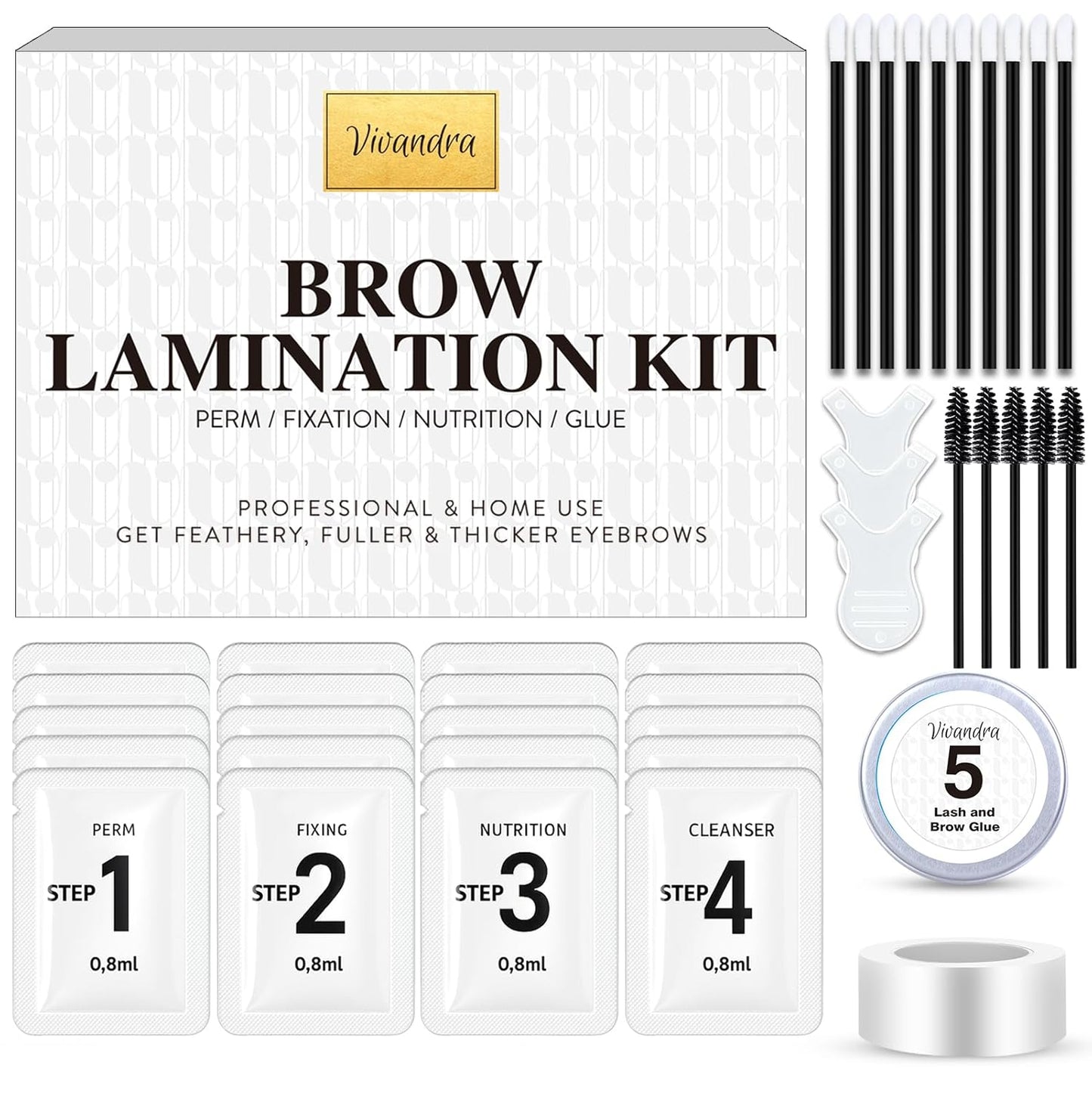 Brow Lamination Kit, 5 PACK Eyebrow Lamination Kit At Home DIY, Vivandra Instant Brow Lift Kit For Fuller Thicker Beautiful Eyebrows, Easy to Use and Suitable for Professionals & Beginners