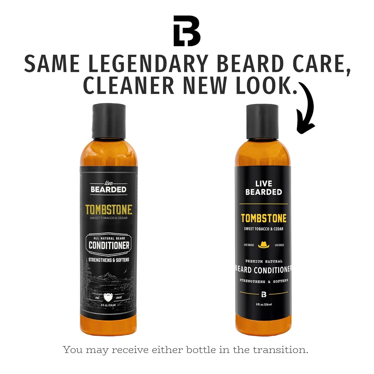 Live Bearded Beard Conditioner, 8 fl oz - Strengthens and Softens Facial Hair - Made in the USA - All-Natural Ingredients with Biotin, Caffeine | Tombstone Scent - Sweet Tobacco, Cedar