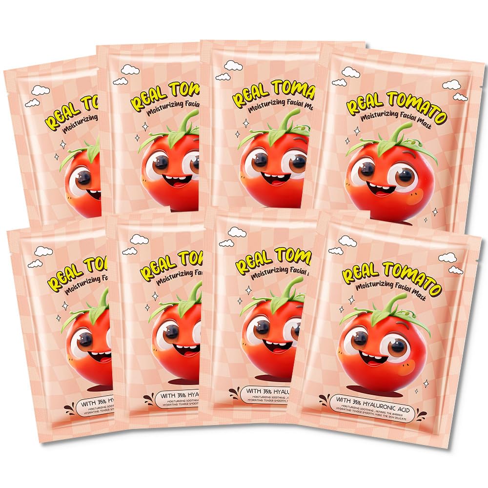 8 Pack Tomato Kids Face Mask,Pink Face Masks Skincare Spa Day Kit Supplies,Spa Party Favors for Teens Girls Women,Sheet Facial Mask Skincare Gifts Set,Moisturize Soothe for All Skin Types