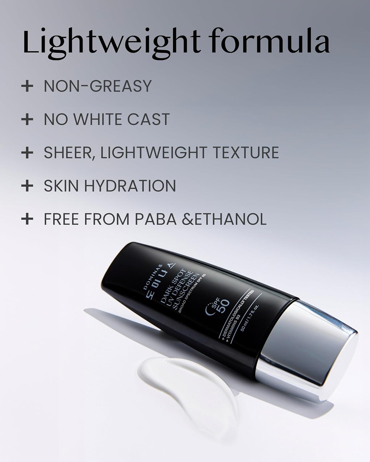 Tone-up Sunscreen DOMINAS (1.7fl oz) - SPF 50, Korean Skin Care, Niacinamide, Panthenol, UV Defense Sunblock, No White Cast, Non-Greasy, Hydrating, Lightweight Protection for Face & Body