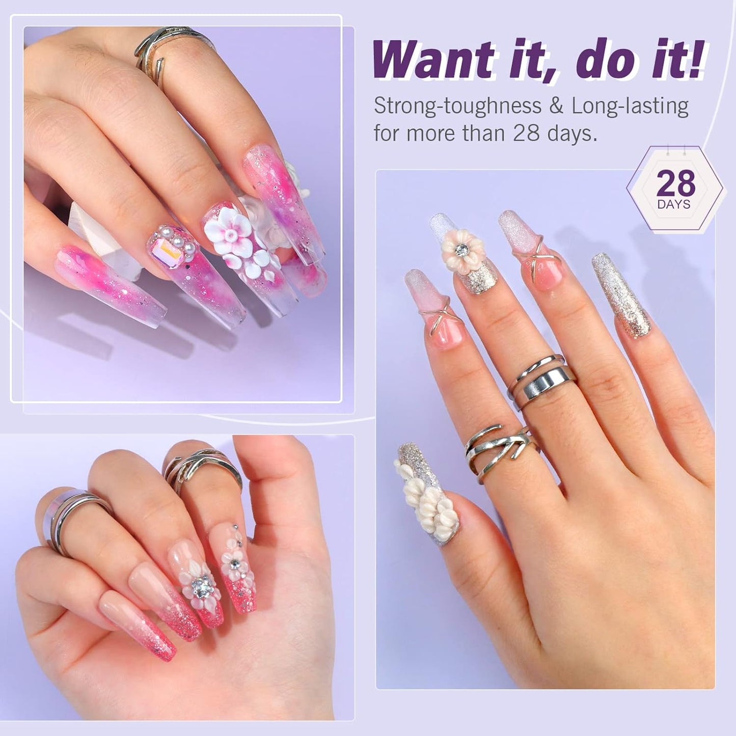 SAVILAND Acrylic Nail Kit Starter Set: Clear Acrylic Powder and Liquid Set With Brush, Forms, Tools for Extension, DIY Home Salon Application - Nail Kit for Beginners with Everything