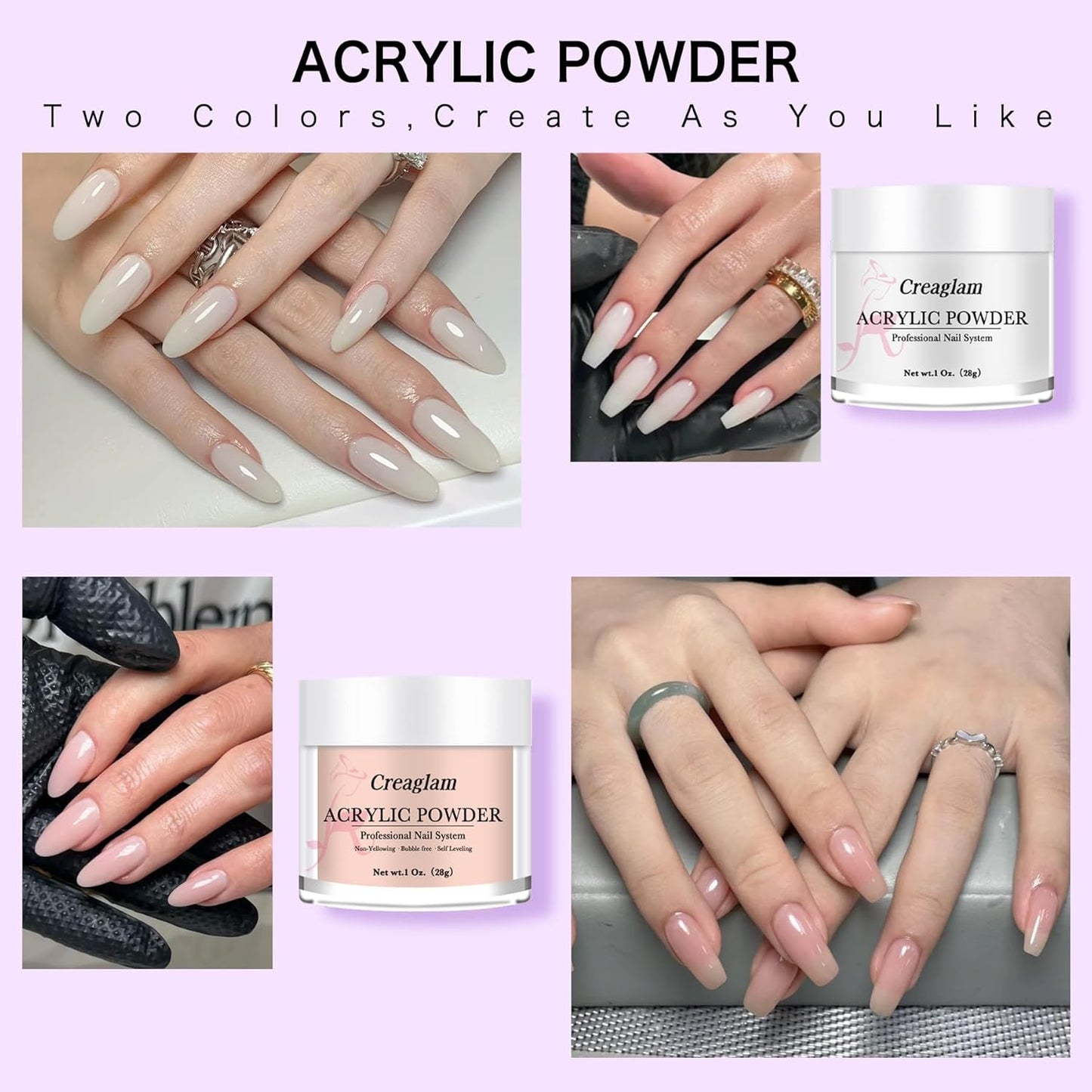 Acrylic Nail Kit for Beginners: 3 Colors 28g Nude Clear White Acrylic Nail Powder Professional Gel Glue - 1Oz Large Capacity Acrylic False Set witn 60ml Liquid and Brush Nail Forms Tools