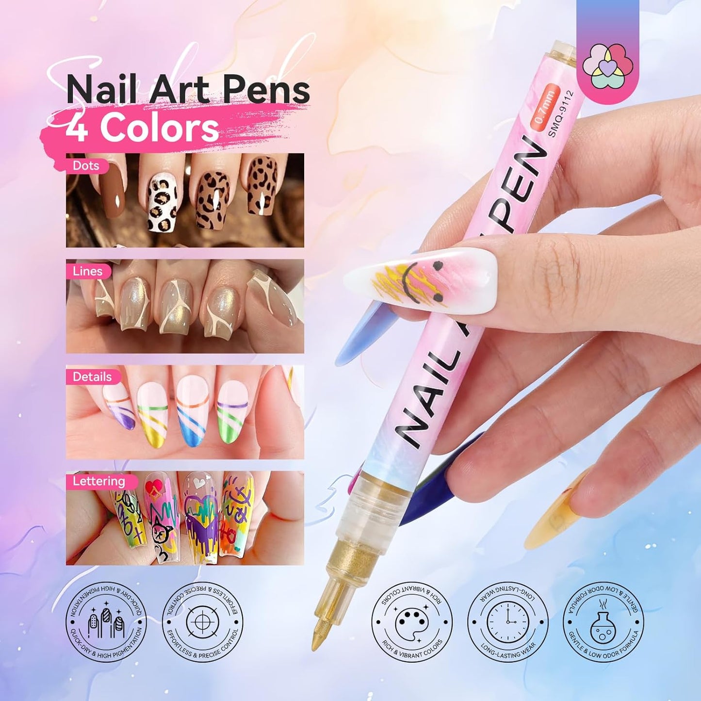 SAVILAND Essentials Nail Art Pen Set: 12PCS Quick Dry 3D Nail Polish Pens for Nail Art Design with Fine Tips Acrylic Paint Markers for Drawing Liner Dotting and DIY Manicure Tools Kit at Home