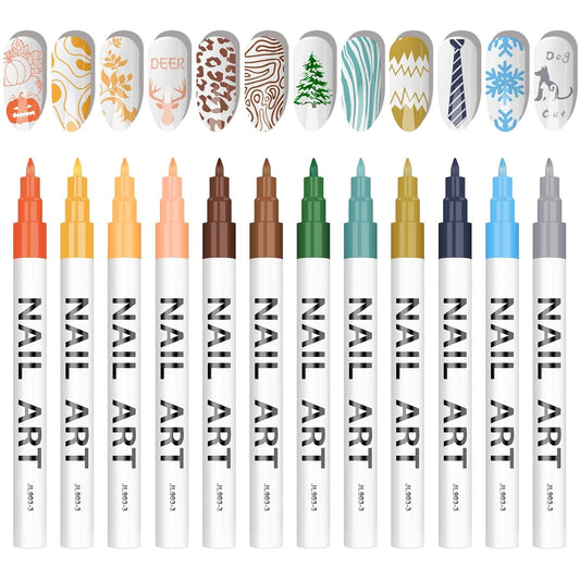12 Color 3D Nail Art Pens Set, Kalolary Nail Point Graffiti Dotting Pen Drawing Painting Liner Brush for DIY Nail Art Beauty Adorn Manicure Tools(B)