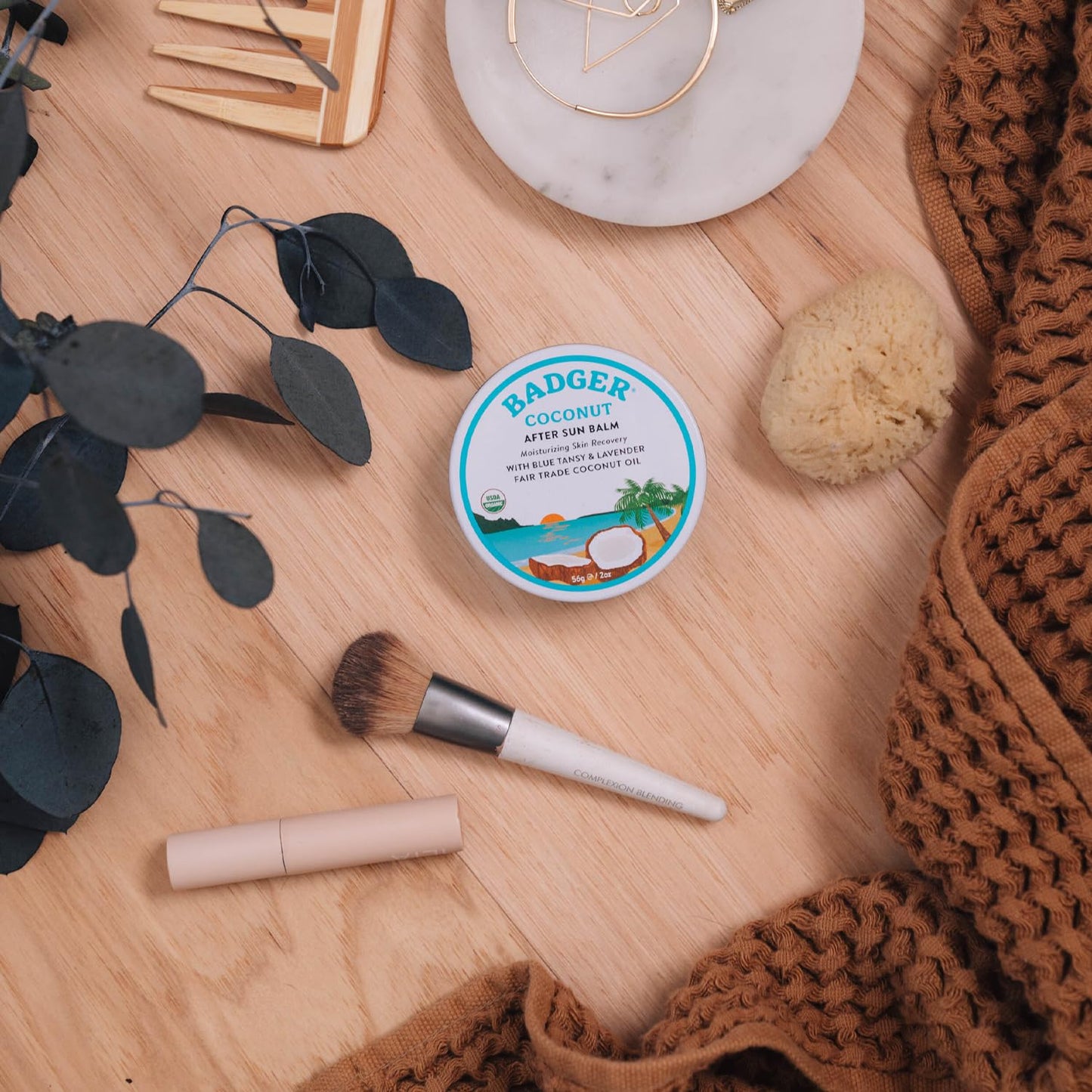 Badger Coconut AfterSun Balm, 100% Organic Soothing Sunburn Relief, Great Smelling, Moisturizing & Hydrating After Sun Skin Care, 2 oz Tin