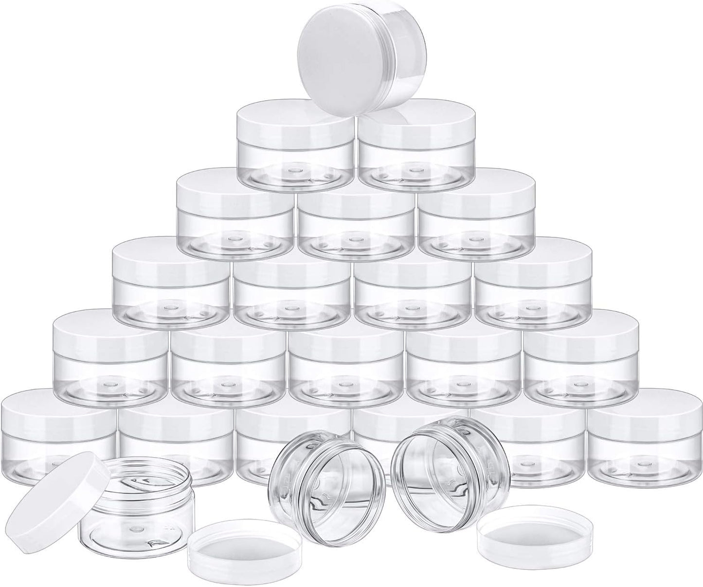 SATINIOR 24 Pieces Empty Clear Plastic Jars with Lids Round Storage Containers Wide-Mouth for Beauty Product Cosmetic Cream Lotion Liquid Butter Craft and Food (White Lid, 4 oz)