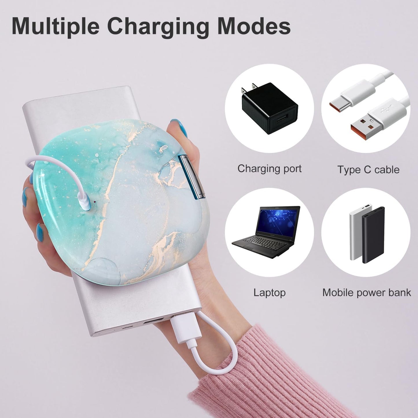 Mocado Compact LED Travel Makeup Mirror - 4 Inches 1X/10X Magnification Travel Mirror with Light Dimmable Double Sides Lighted USB Rechargeable Compact Mirror for Purse,Pocket,Travel(Blue Marble)