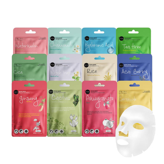 Celavi K-Beauty Skincare Essence Facial Face Mask Korea Skin Care Moisturizing C Set 12 Pack