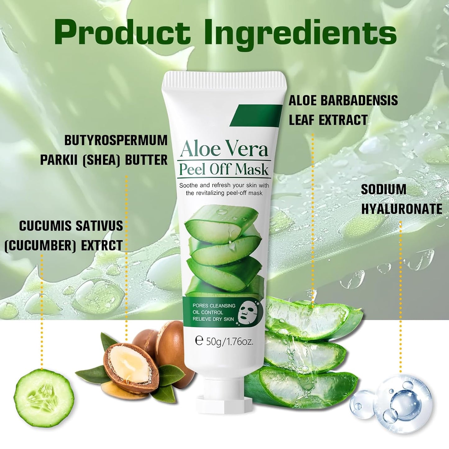 2 Pack Aloe Vera Peel Off Mask-Pore Cleansing, Soothing and Hydrating Facial Mask, Oil Control, Soothes Dry Skin, Facial Care, for All Skin Types