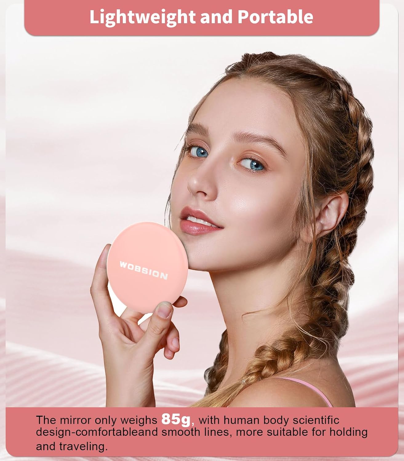 Wobsion Compact Travel Mirror - 1x/10x Magnification, Handheld 2-Sided, Perfect for Purses & Handbags